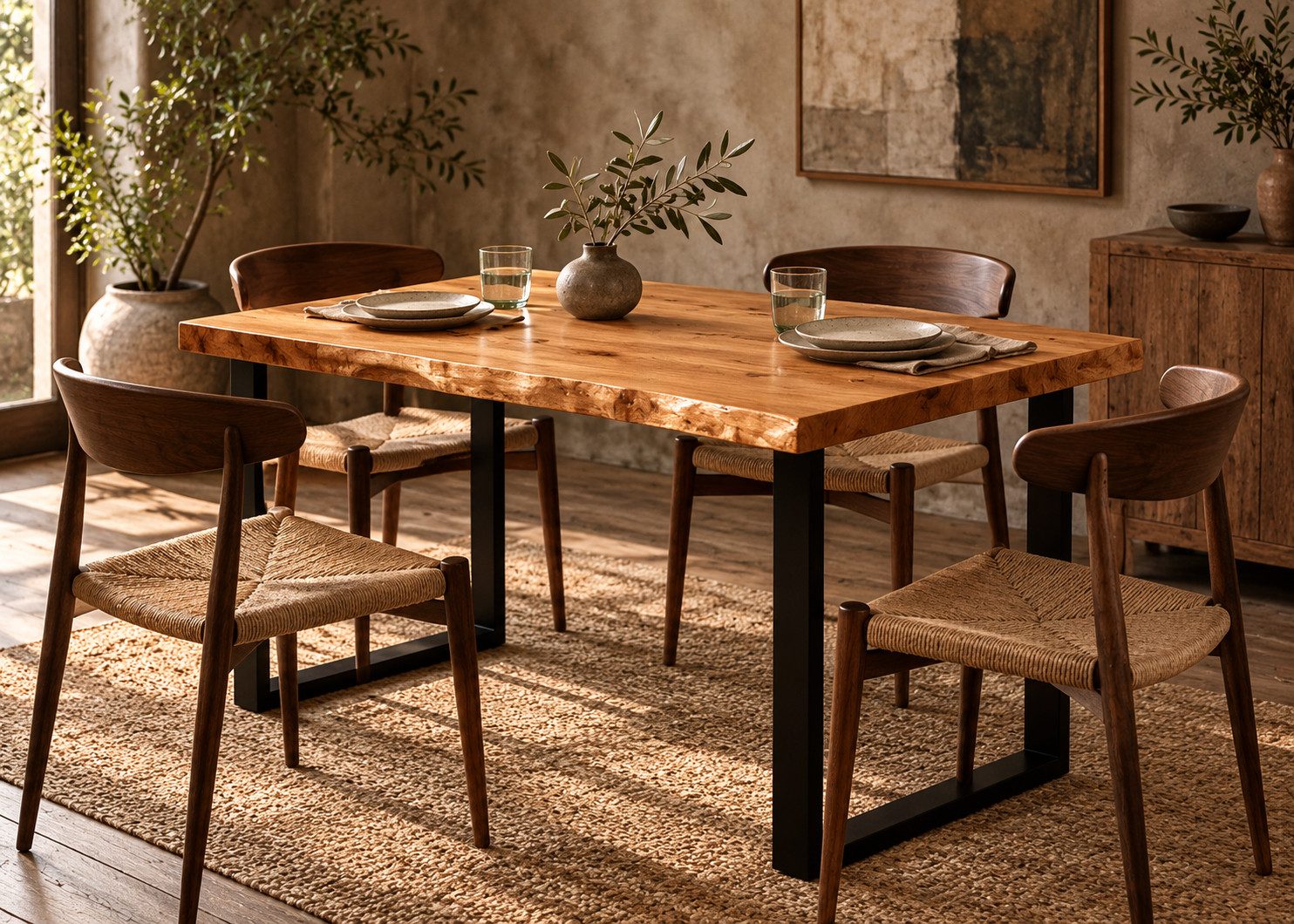 Living Oak Esstisch aus Massivholz aus einem Stück Eiche unverleimt Baumstammtisch (Europäische Eiche, in Deutschland gefertigt), Tischplatte aus einem Stück Eiche