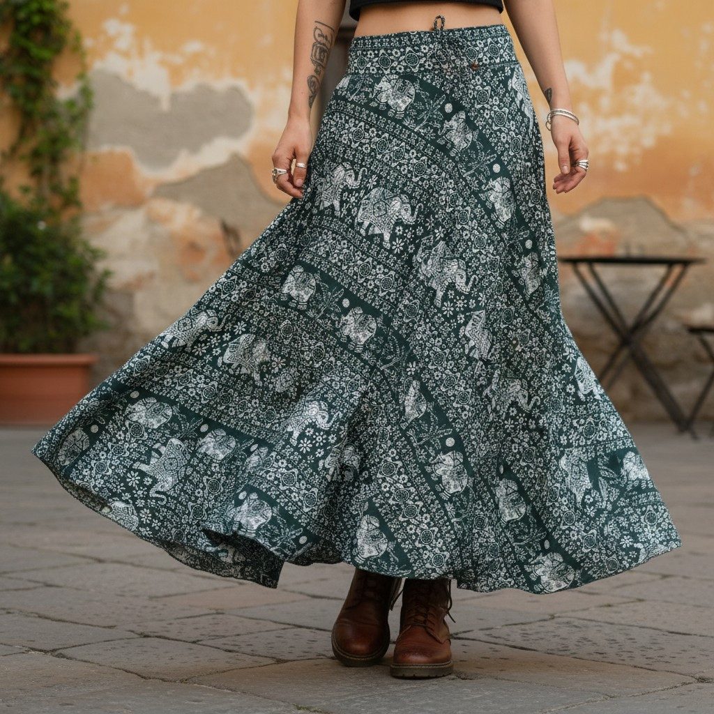 Guru-Shop Minirock Hippierock, Maxirock - dunkelgrün alternative Bekleidung günstig online kaufen