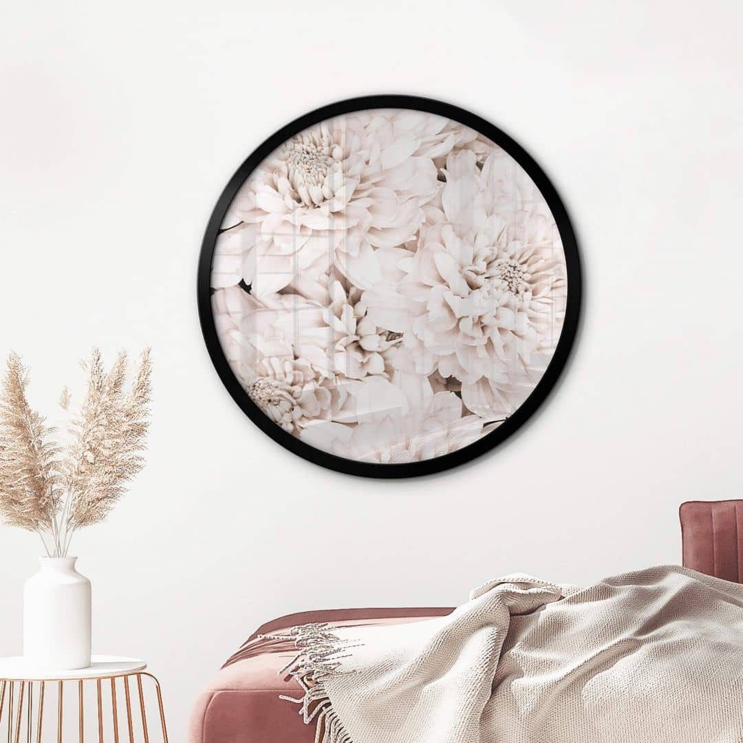 K&L Wall Art Poster Wandbild Poster Rund Feng Shui Natur 1X Studio modern Aster Apricot, Wohnzimmer Blumenfotografie, moderne Wandbilder fürs Wohnzimmer Wandposter inspirierende Boho Deko