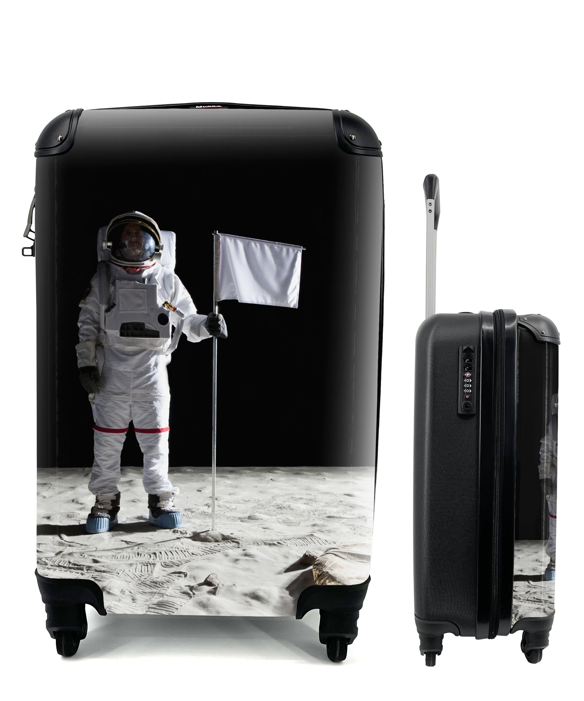 MuchoWow Handgepäckkoffer Mond - Weltraum - Astronaut, 4 Rollen, Reisetasche mit rollen, Handgepäck für Ferien, Trolley, Reisekoffer