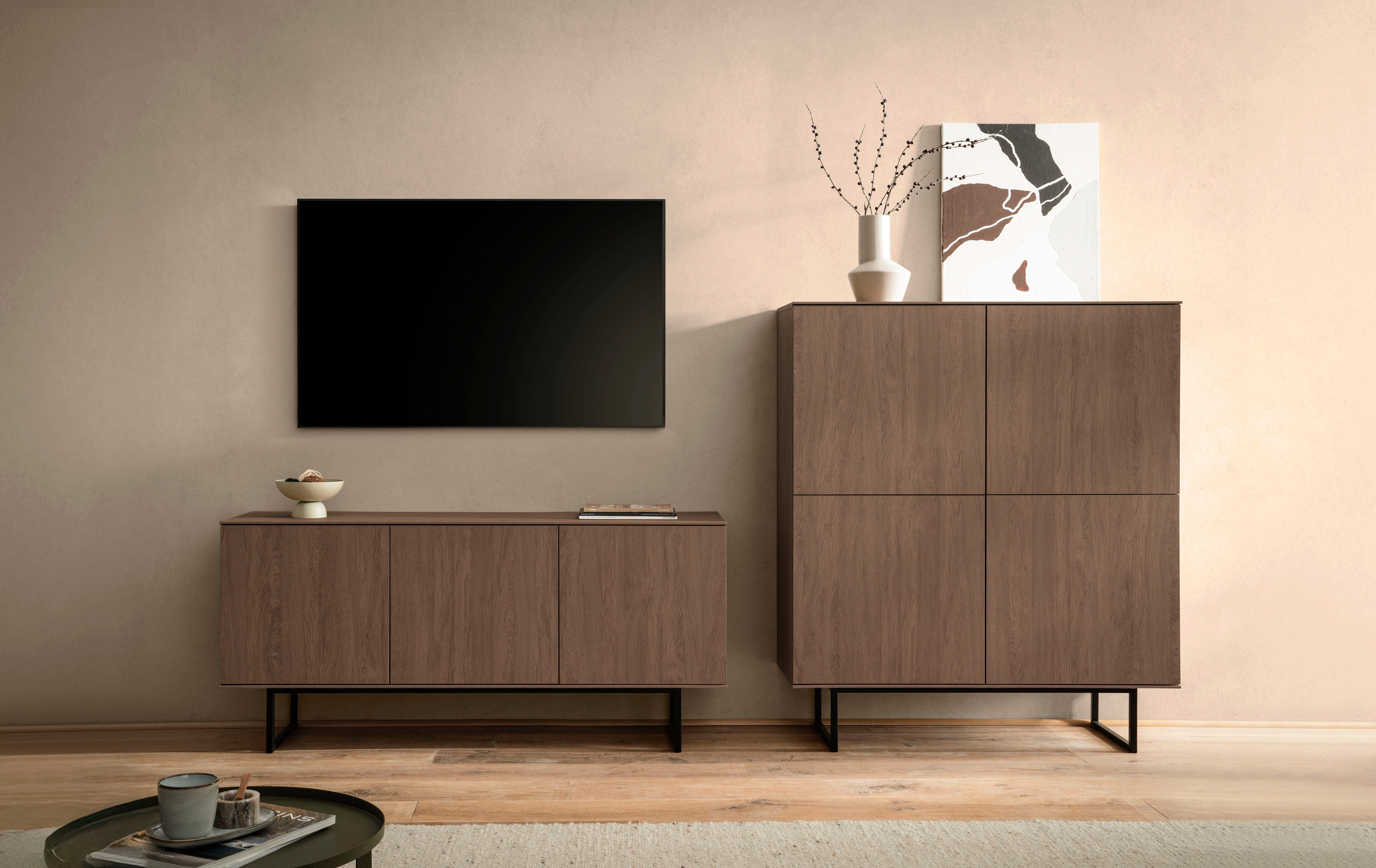Home affaire Wohnzimmer-Set Lund, moderne Anbauwand, Wohnzimmer-Set in Stone Oak oder Nussbaum, (2-St), enthält Lowboard und Highboard