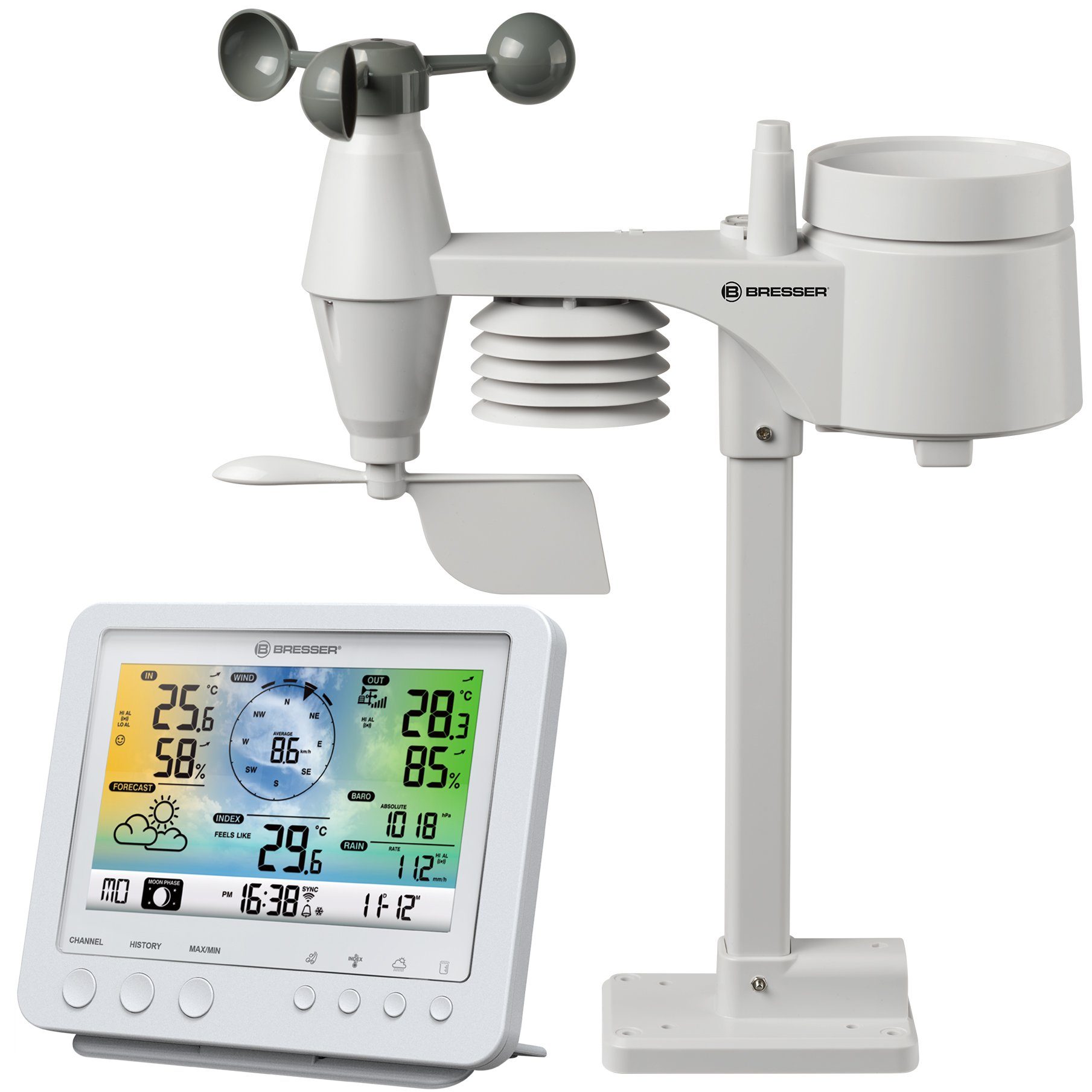 BRESSER BRESSER WLAN-Farbwetterstation mit 5-in-1-Profi-Sensor weiß Wetterstation
