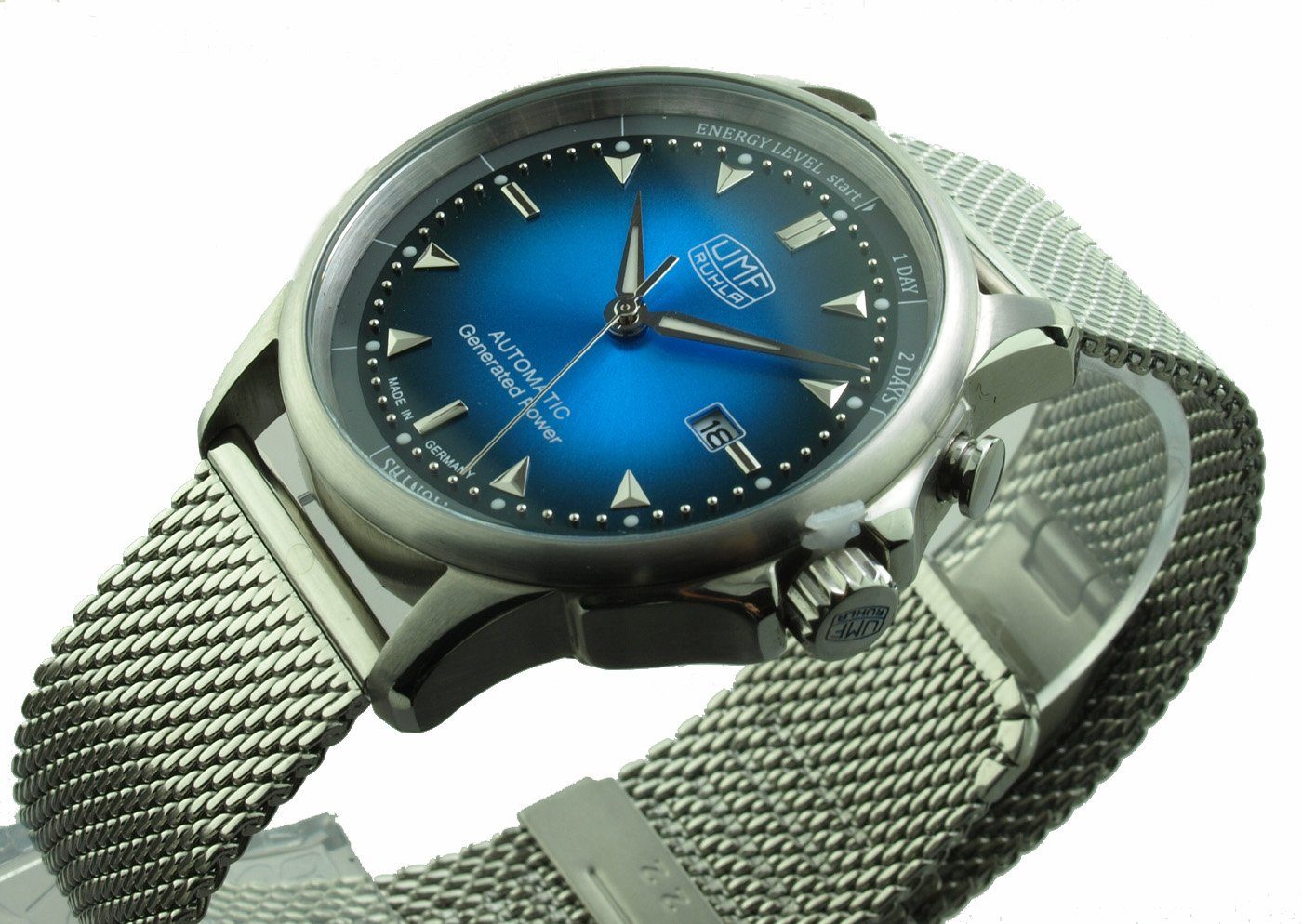 Ruhla Gangreserve UMF Herrenuhr Silber-blau Kineticuhr