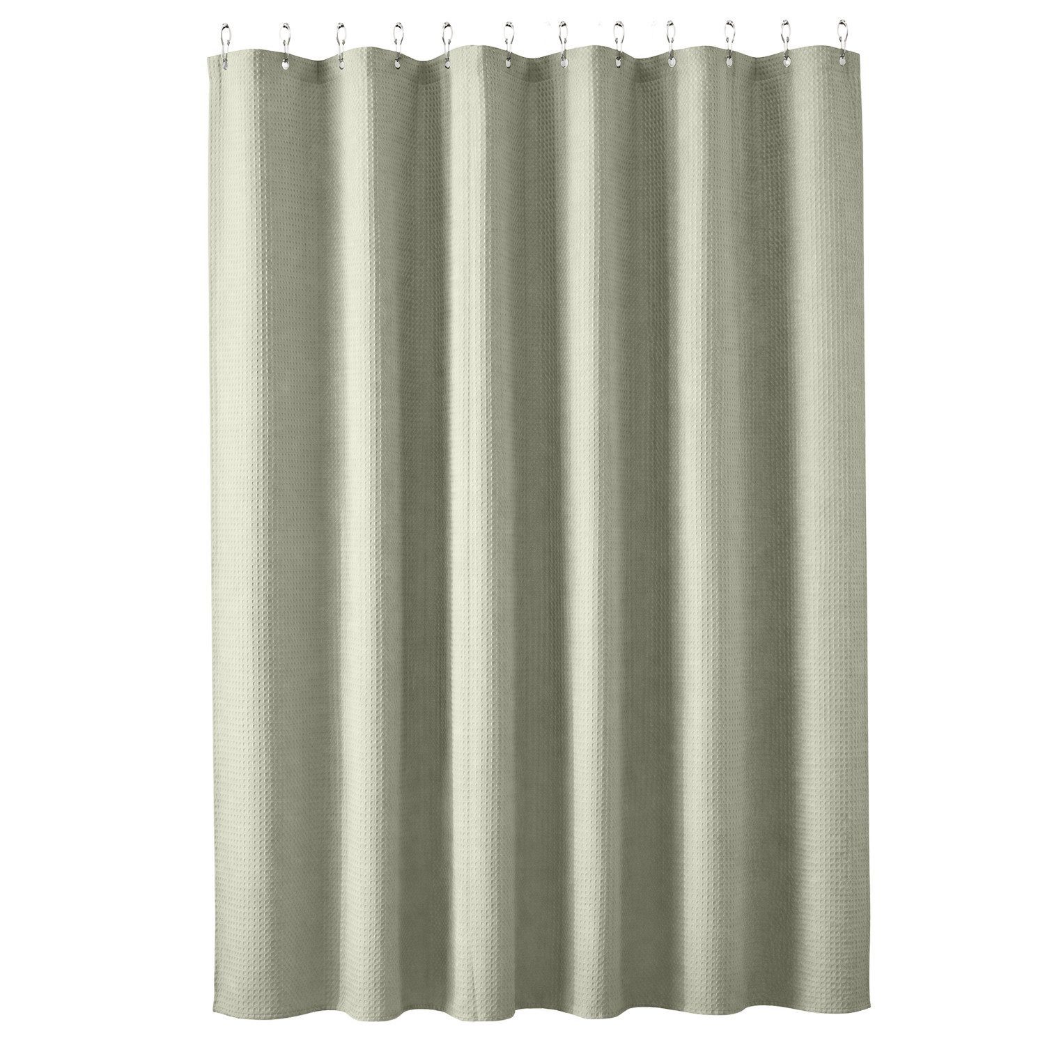 Sekey Duschvorhang 180x200cm Textil Duschvorhang Waffelstoff Waschbar mit Ösen & Haken Breite 180 cm (Packung, inkl. 12 Ringe), wasserabweisend, Wannenvorhang, Polyester, Beschwerter Saum, Grün