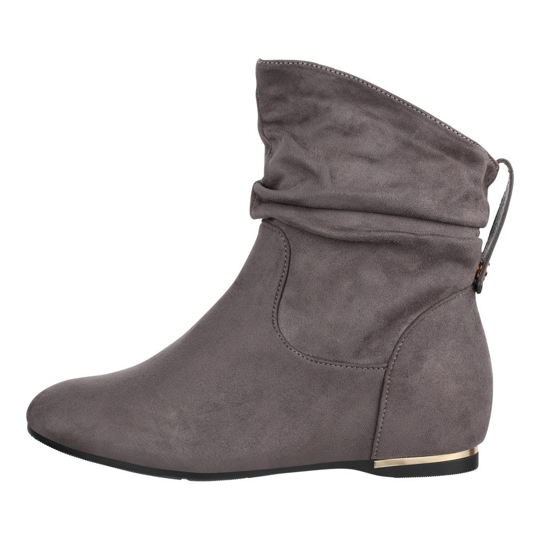 Elara Damen Boots in Veloursoptik mit Falten und flacher Sohle Stiefelette