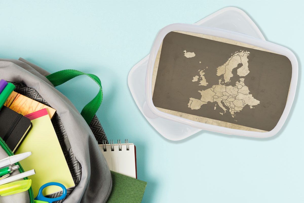 (2-tlg), - Jungs Kinder für Jahrgang, - und weiß Karte Europa Lunchbox Erwachsene, Mädchen Kunststoff, Brotdose, und Brotbox MuchoWow für