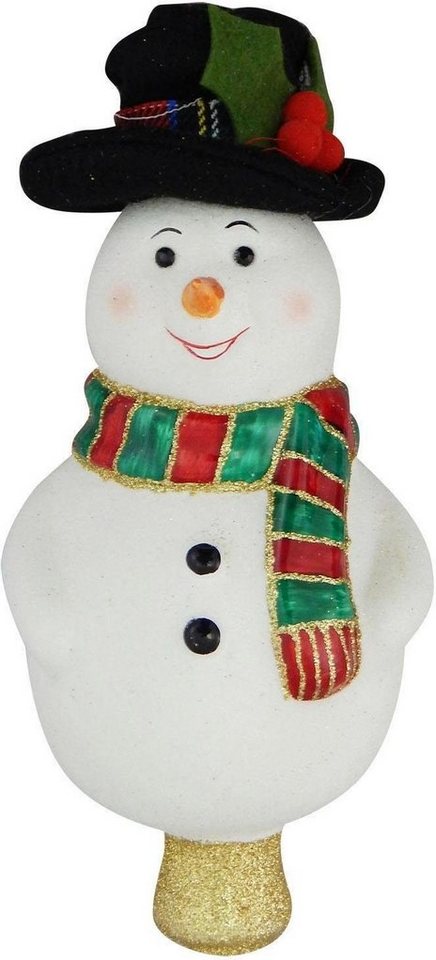 Krebs Glas Lauscha Christbaumspitze Schneemann, Weihnachtsdeko,  Christbaumschmuck, handdekoriert