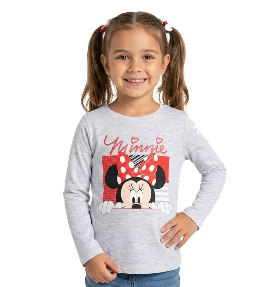 Langarmshirt Minnie Maus Mädchen Langarmshirt – Disney T-Shirt Hellgrau & Blau