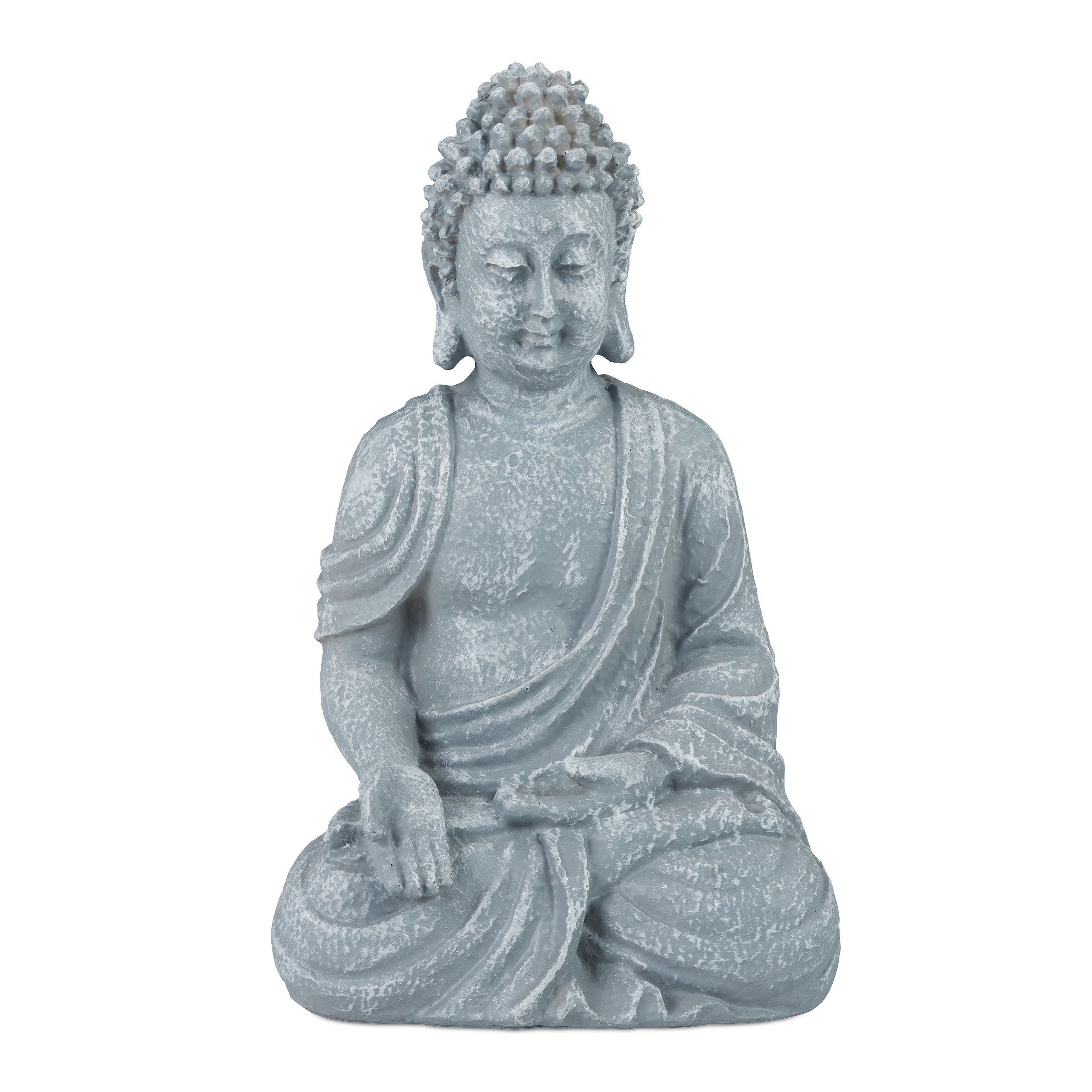 relaxdays 18cm, Figur hellgrau Buddha sitzend Buddhafigur