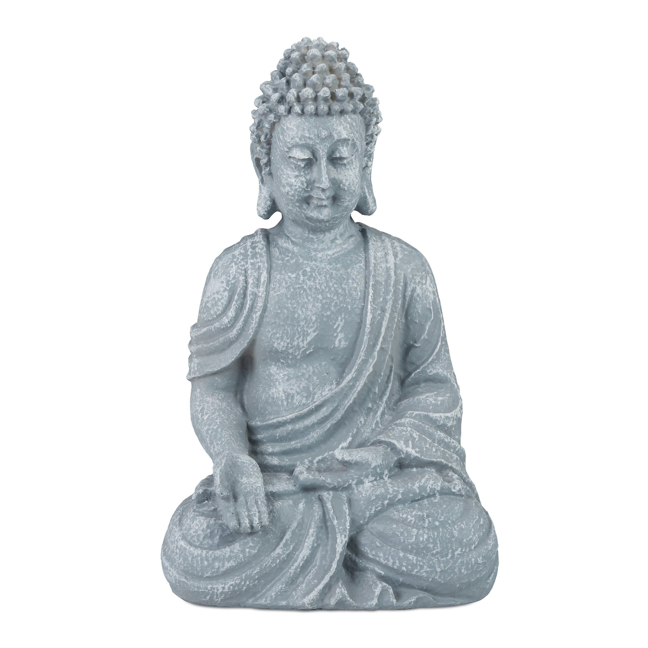 Buddhafigur relaxdays Figur Buddha 18cm, sitzend hellgrau