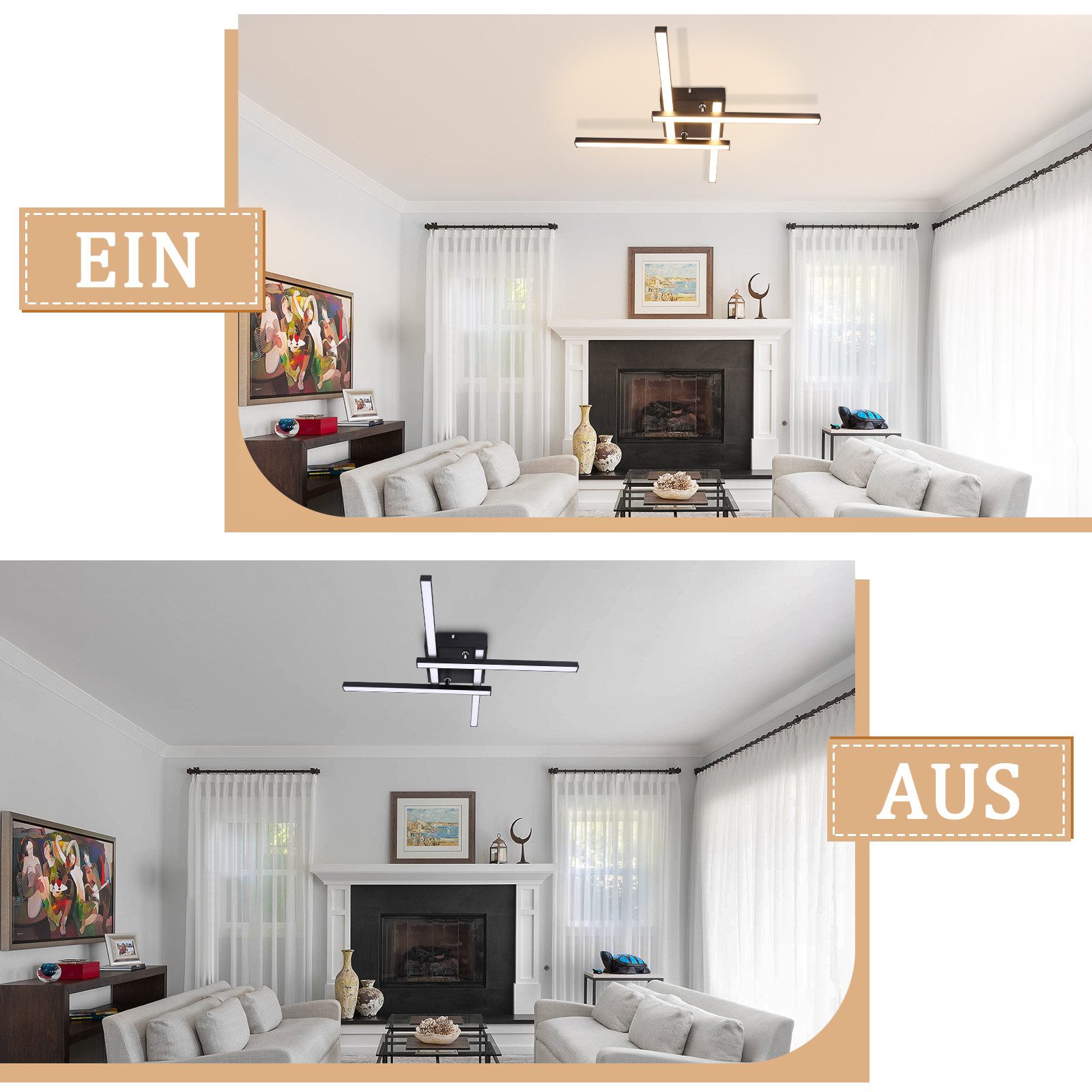 Nettlife LED Deckenleuchte Flur Wohnzimmer Schwarz modern Kristall Deckenlampe 12/24W, LED fest integriert, Warmweiß, Kristalle 24W 45.5*45.5*6.8cm für Wohnzimm – Bild 4 von 5
