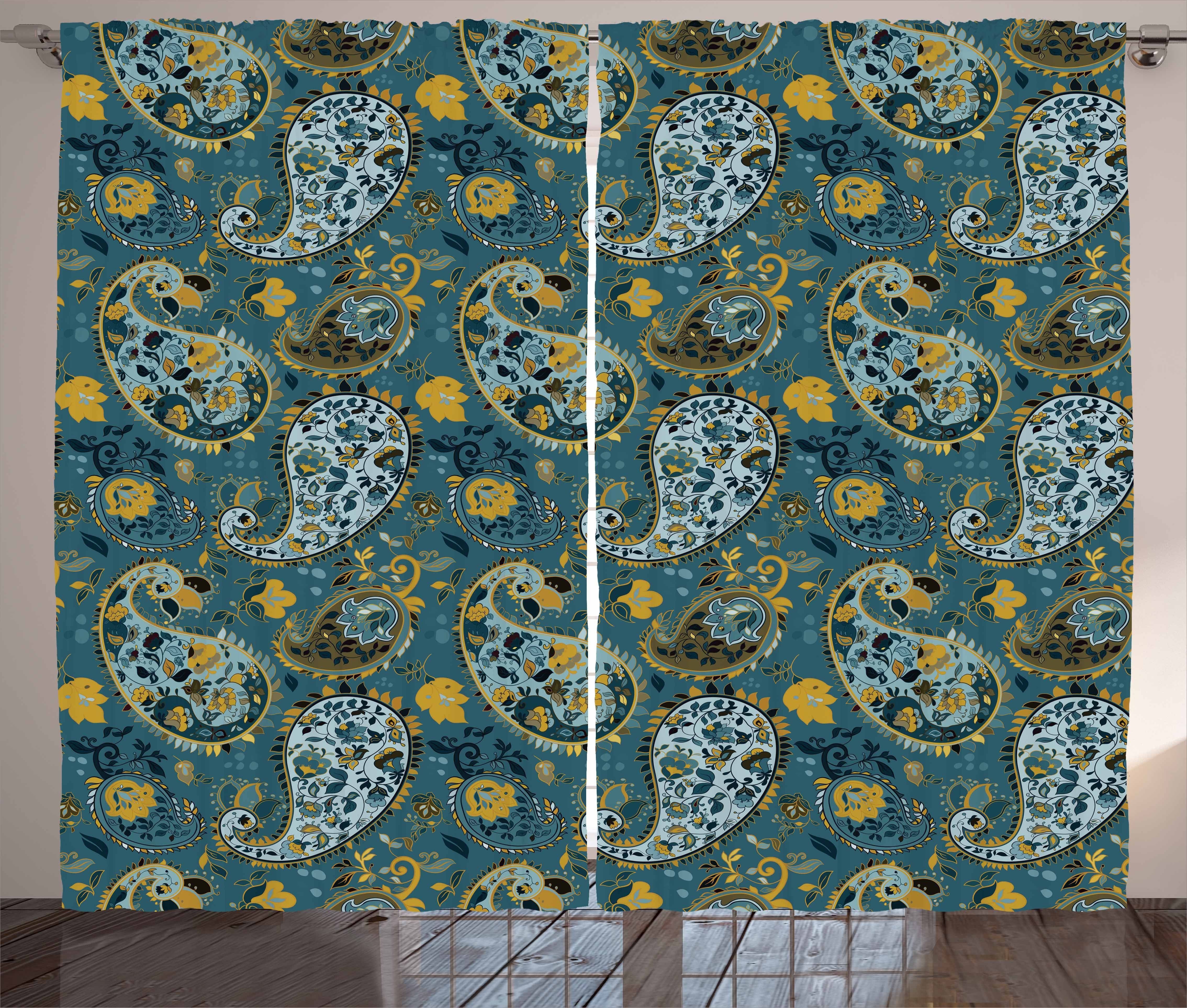 Gardine Schlafzimmer Kräuselband Vorhang mit Schlaufen und Haken, Abakuhaus, Paisley Antike orientalische Motive