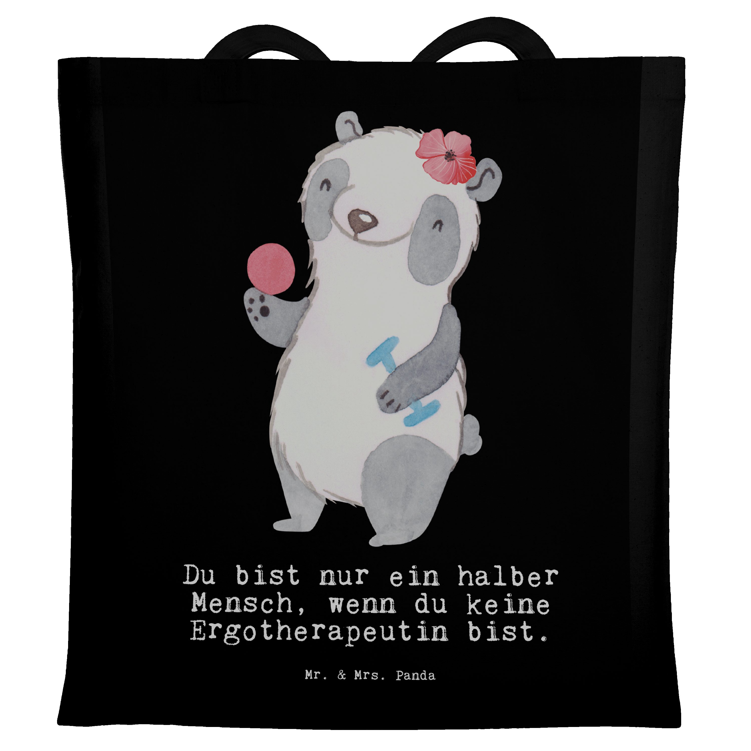 & Ergotherapeutin Herz Danke, Mrs. Tragetasche Geschenk, mit - Einkaufstasche, Mr. Panda Schwarz - (1-tlg)