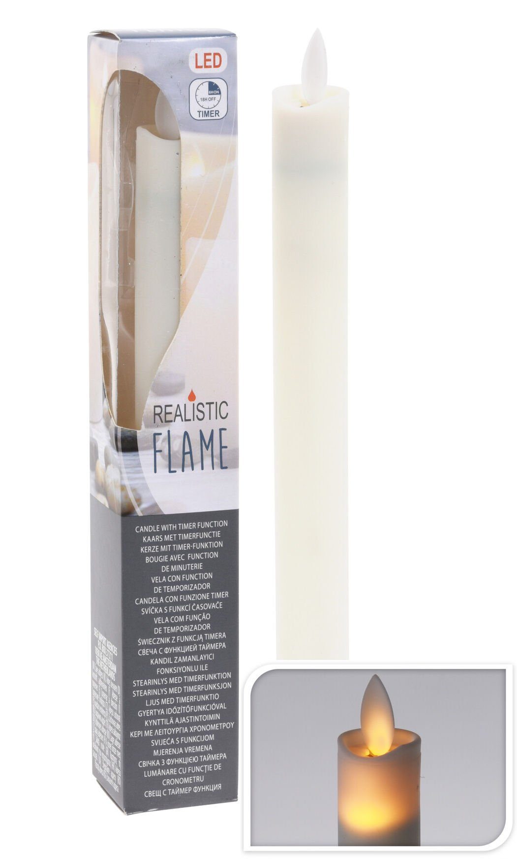 LED-Kerze LED Stabkerze - 23 cm - mit realistischer Flamme