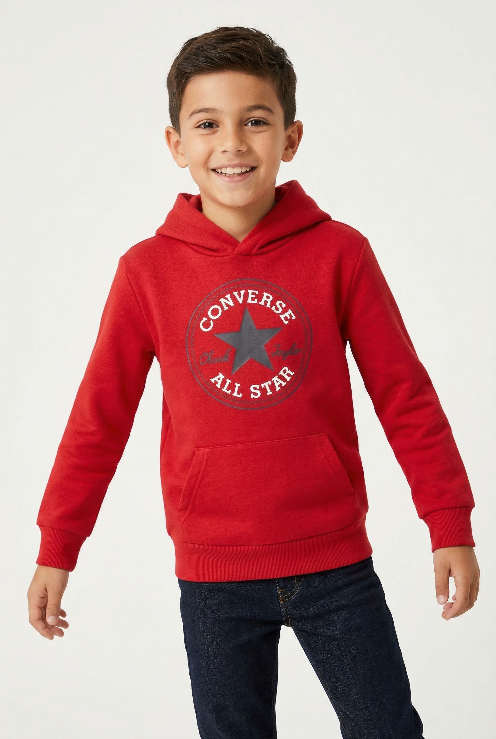 Converse Kapuzensweatshirt für Kinder mit farblich passender Fütterung, in bedruckter oder unifarbener Optik