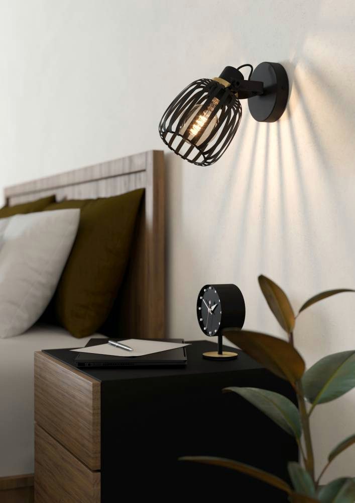EGLO Deckenspot GIRONA, ohne Leuchtmittel, Wandlampe, Wandspot aus Metall in Schwarz und Messing-gebürstet, E27