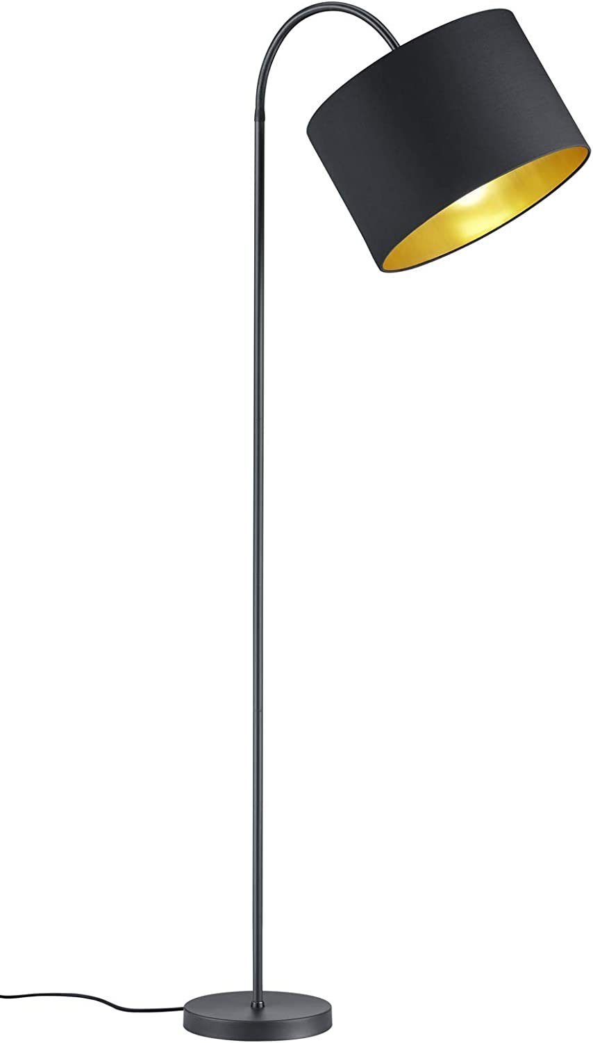 lightling Bogenlampe Benny, ohne Leuchtmittel, moderne Bogenlampe mit Schirm aus Stoff und Innenseite in Goldoptik