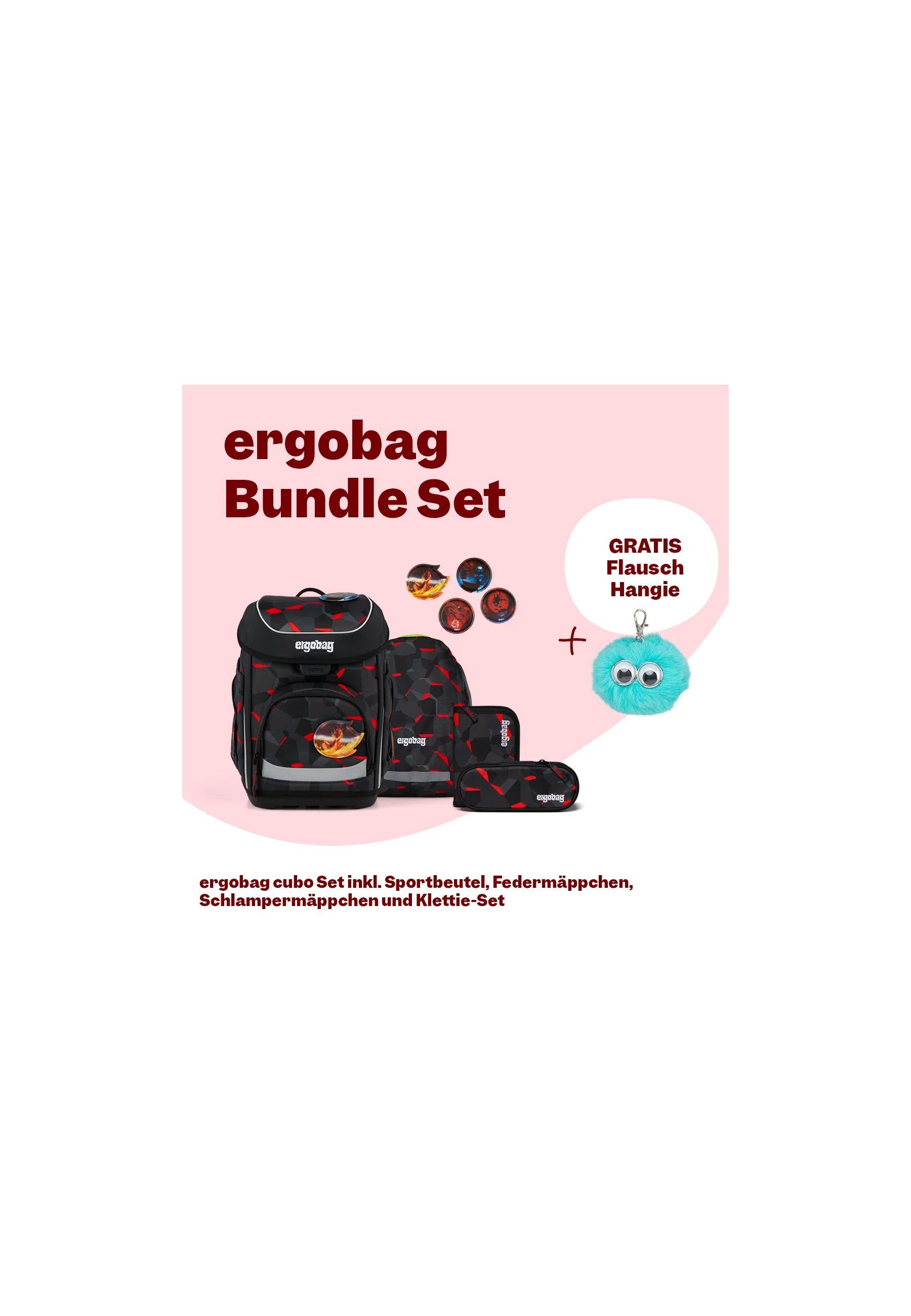ergobag Schulranzen cubo Bundle Set (6-tlg., 6-teiliges Set), größenverstellbares Rückensystem
