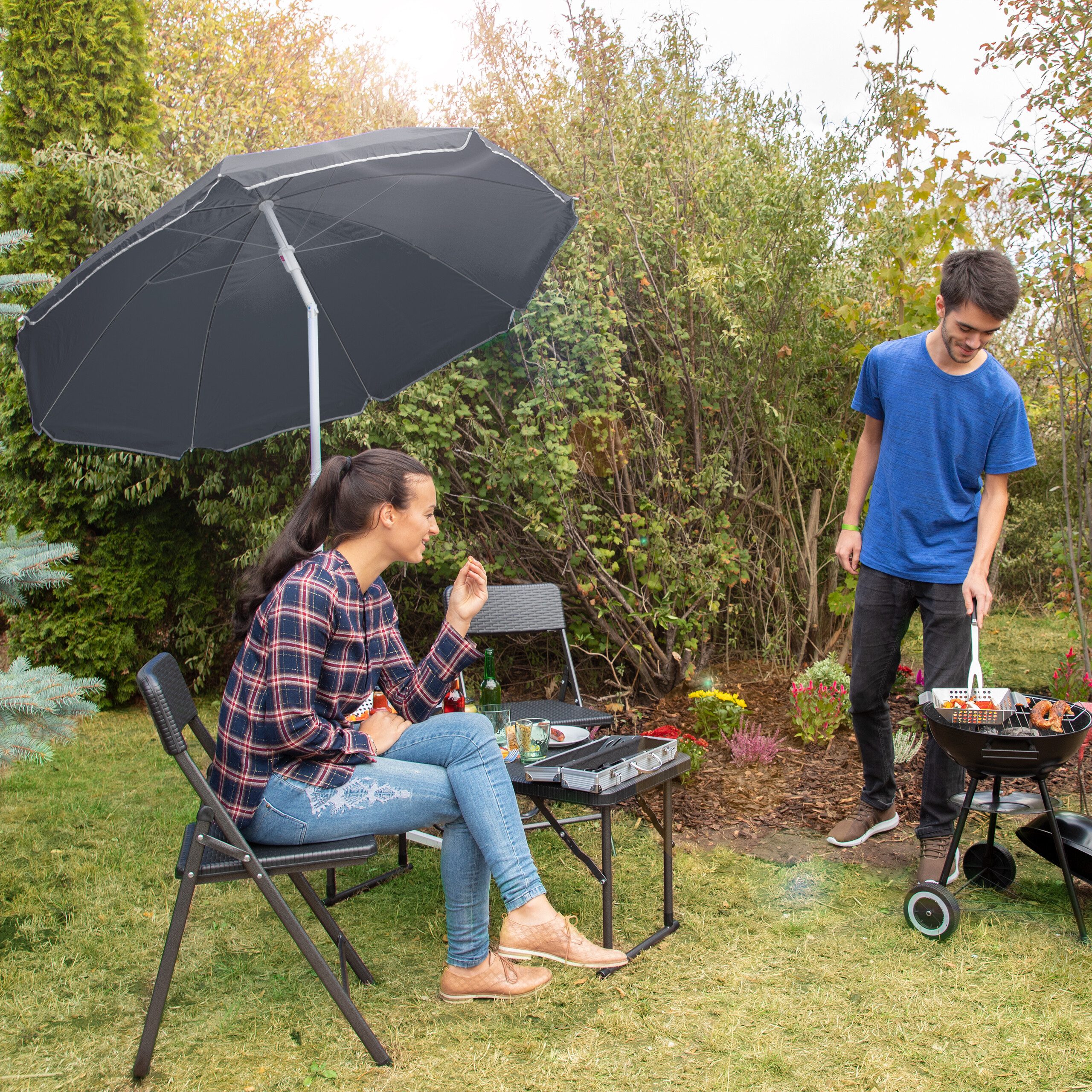 relaxdays Sonnenschirm 180 cm, Grau günstig online kaufen