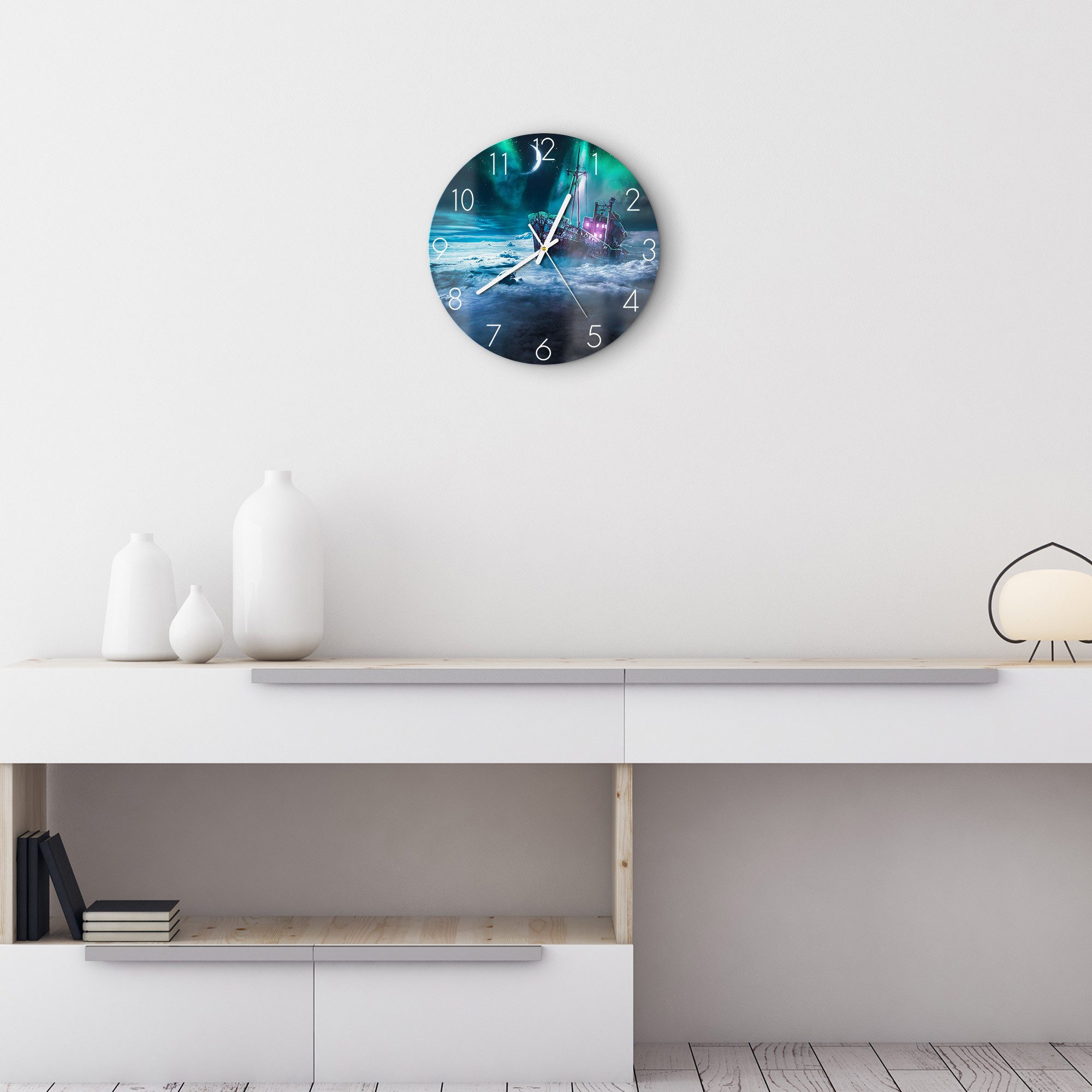 DEQOART Wanduhr 'Himmelssegler' (Glas Glasuhr modern Wand Uhr Design Küchenuhr)