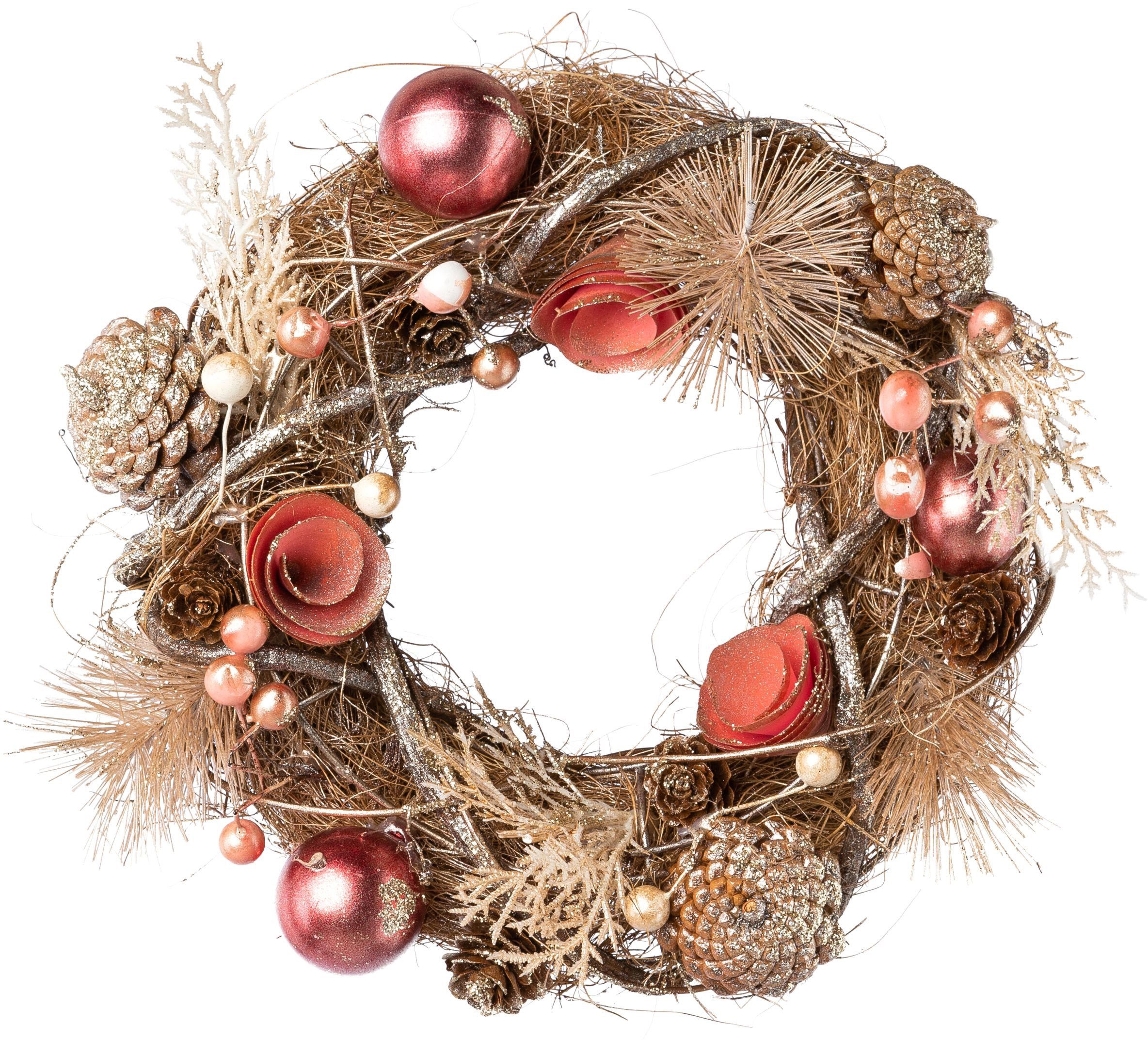 Creativ Weihnachtsdeko, deco Zapfen Dekokranz mit Beeren, und Kugeln, Blüten