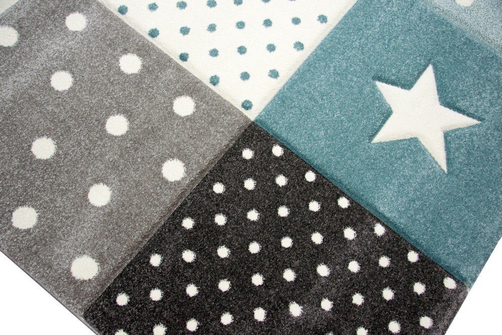 Carpetia Kinderteppich Kinderteppich Spielteppich Junge Stern Mond in blau hellblau türkis, rechteckig, Höhe: 13 mm