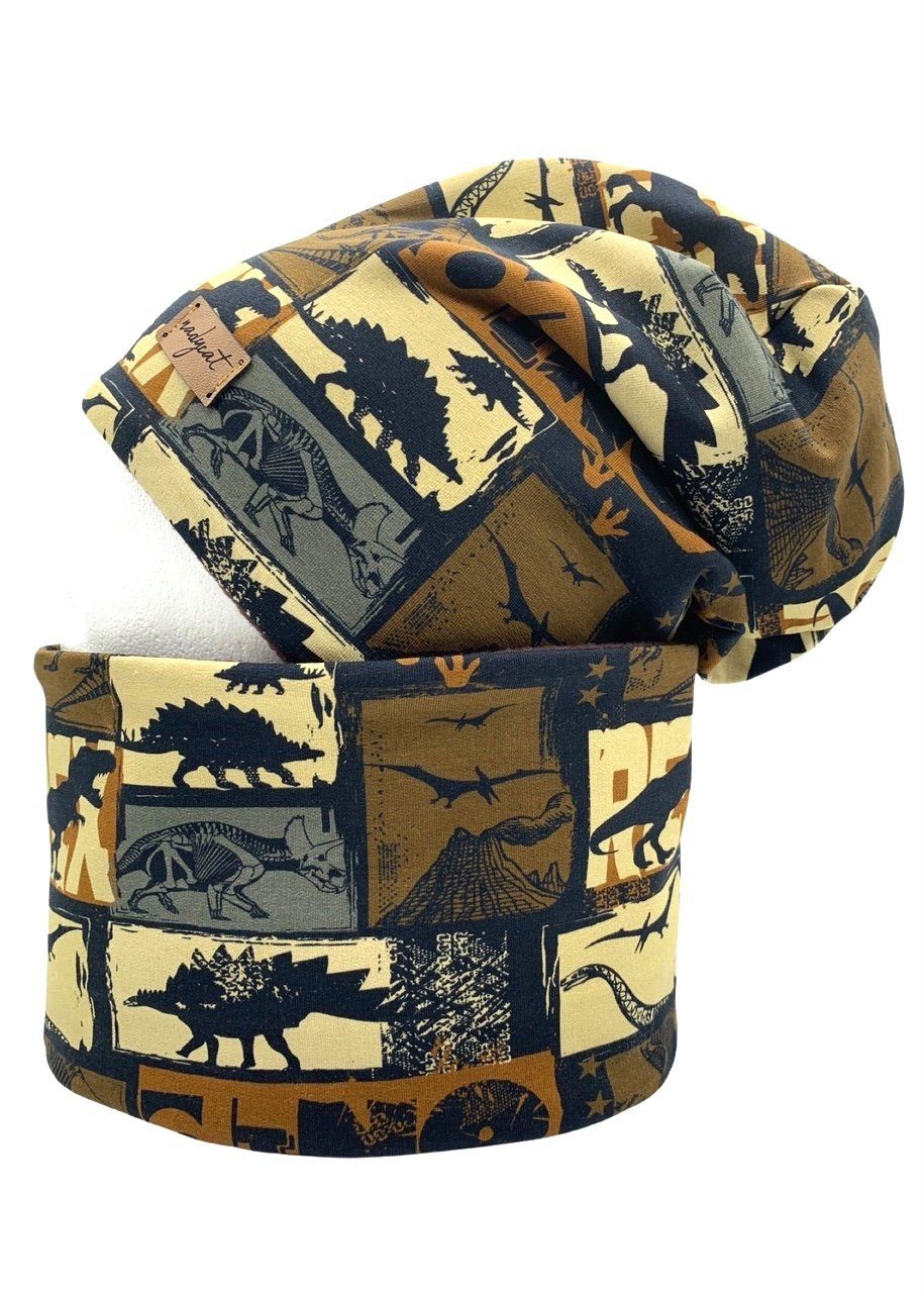 nadycat Beanie DINOSAURIER braun-schwarz (2-St., Beanie mit passendem Loop) günstig online kaufen