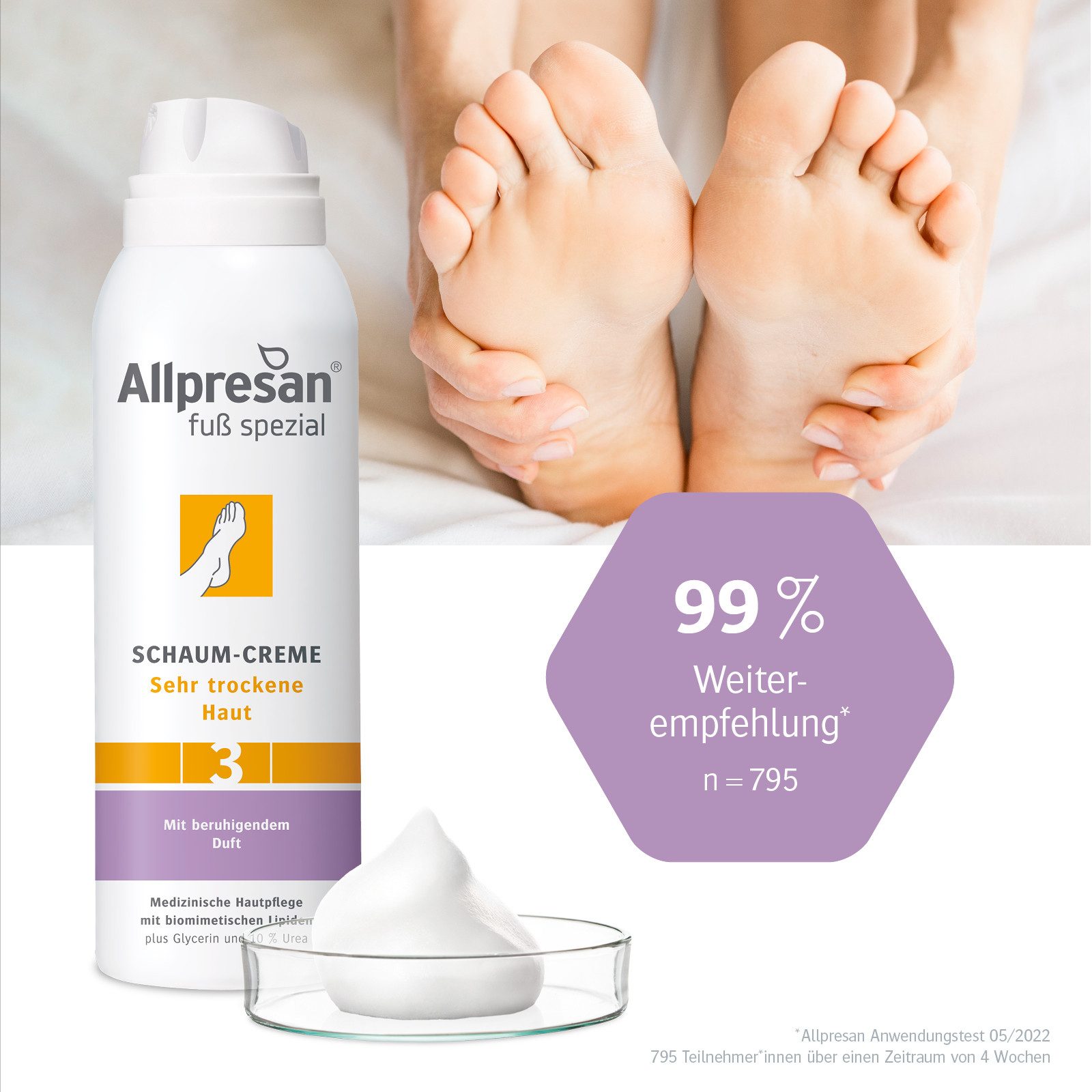 Allpresan Fußschaum Allpresan Fuß spezial 3 Sehr trockene Haut -Produkt wählbar- Feuchtigkeits-Komplex aus 10% Urea und Glycerin, 1-tlg., Medizinische Fußpflege mit biomimetischen (hautverwandten) Lipiden
