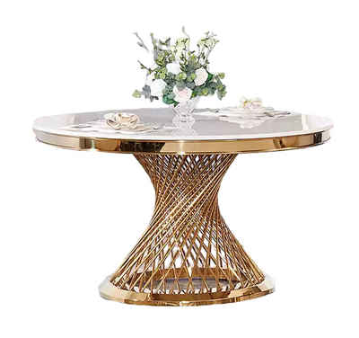 JVmoebel Esstisch Runder Tisch Goldener Fuß Chrom Rundtisch Esstische 130cm Sofort (1-St), Made in Europa
