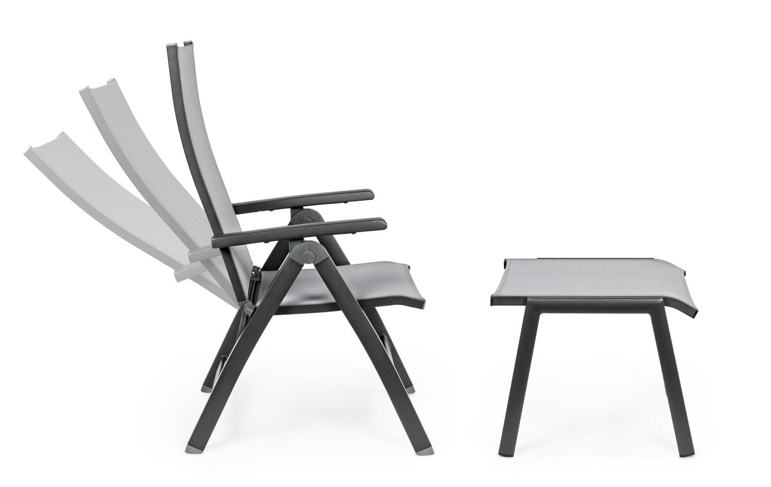 Bizzotto Gartenstuhl CRUISE, Aluminium, Anthrazit, Grau, klappbar, Textilen, verstellbar