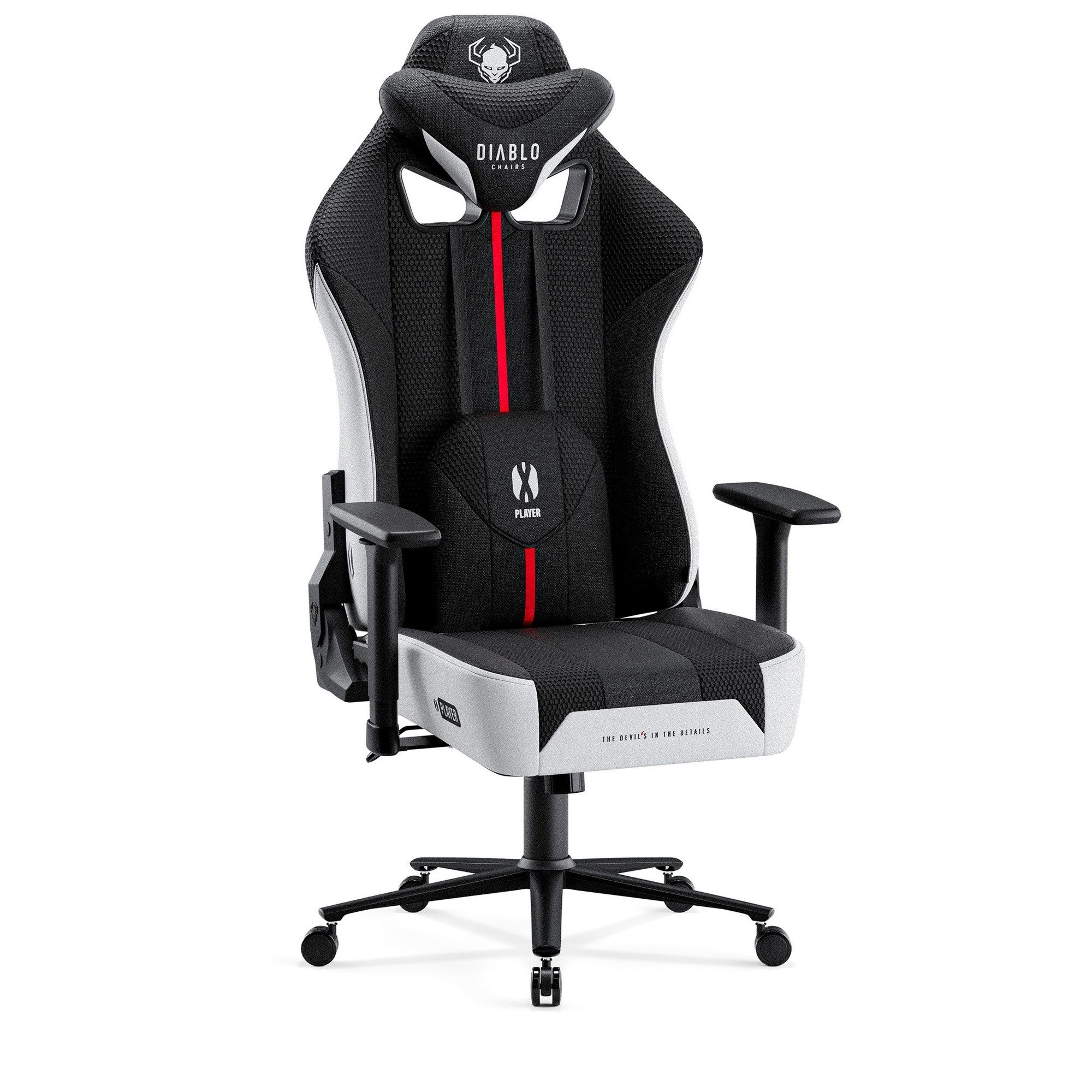 DIABLO CHAIRS Gaming-Stuhl X-Player 2.0 Stoff ergonomisch Honeycomb TiltTech 3D-Armlehnen (TiltTech System, Honeycomb, 3D-Armlehnen, 3 Größen: S/L/XL), Kopfstütze Lendenkissen Wippfunktion Metallbasis