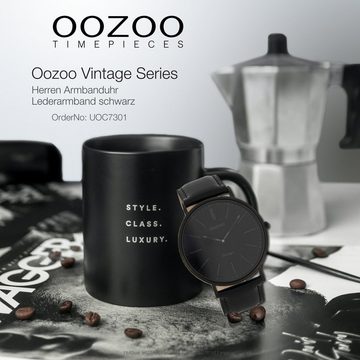 OOZOO Quarzuhr Oozoo Herren Damen Armbanduhr schwarz, (Analoguhr), Herren, Damenuhr rund, groß (ca. 45mm) Lederarmband, Fashion-Style