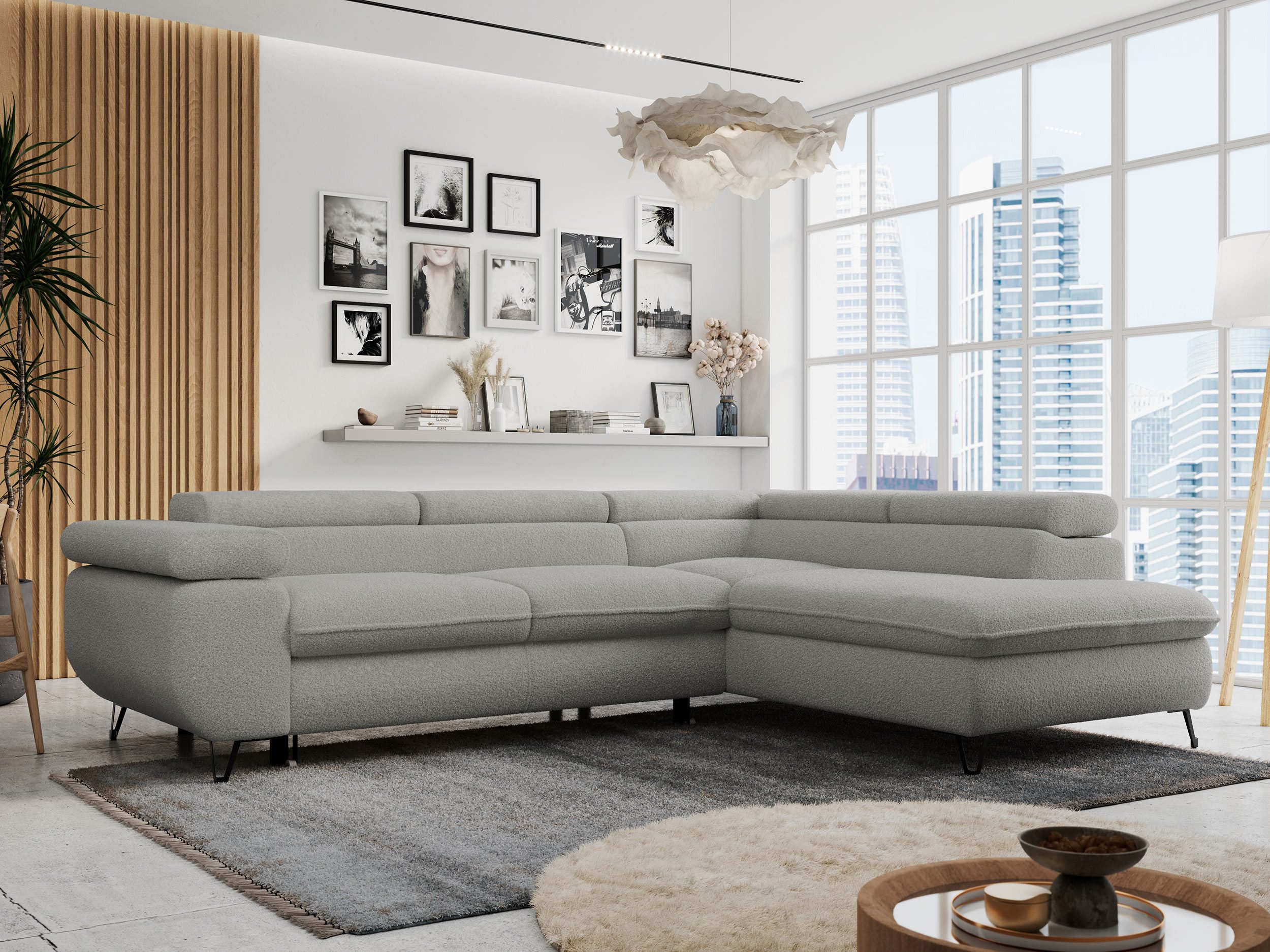 MKS MÖBEL Ecksofa PETER L, Set, Ecksofa L-form, HR35-Schaum, Wellenfederkern, Bettfunktion, Einstellbare Kopfstützen, Bettkasten