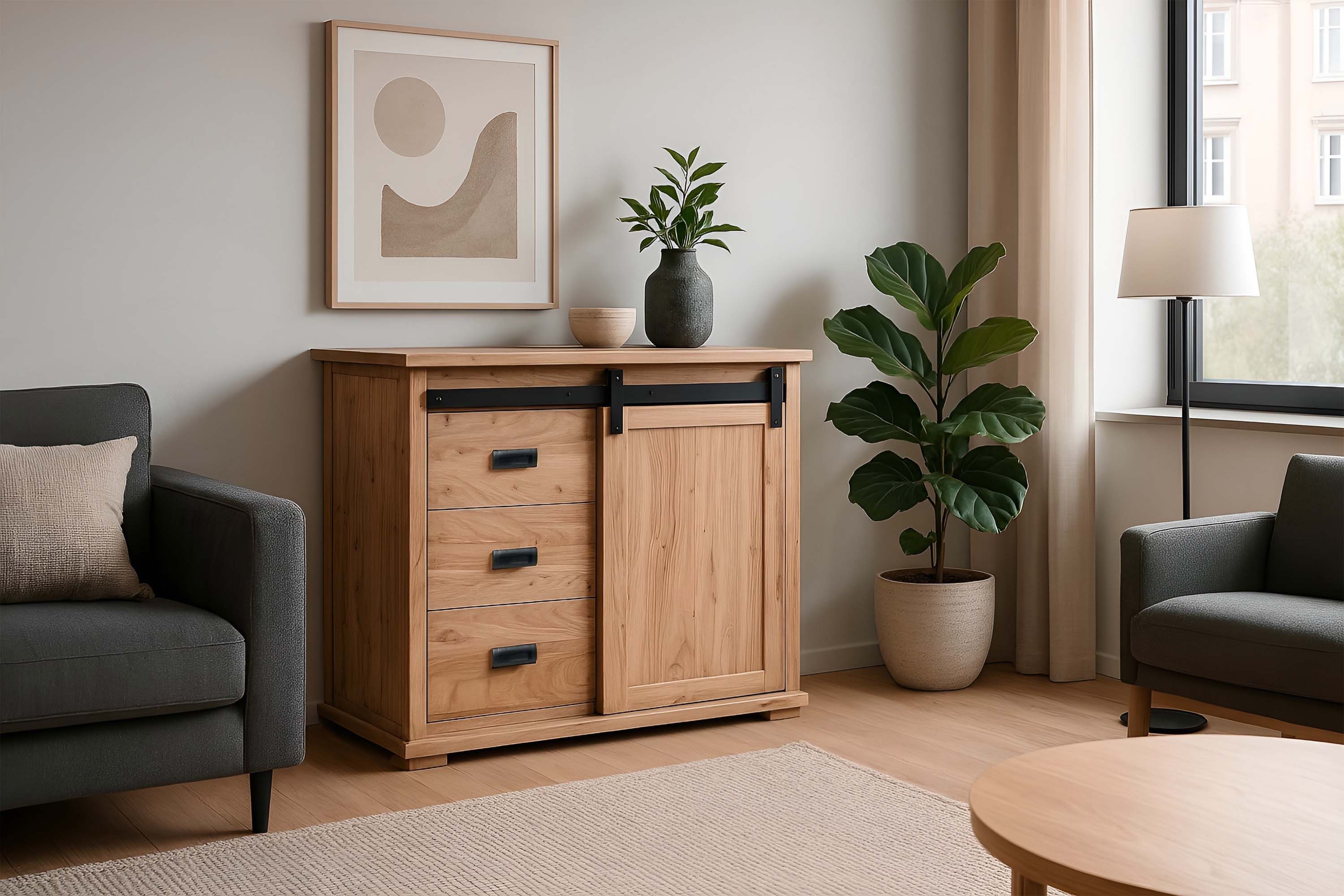 SAM® Sideboard Fritz, Akazienholz, mit Baumkante oder gerader Kante, Indust günstig online kaufen