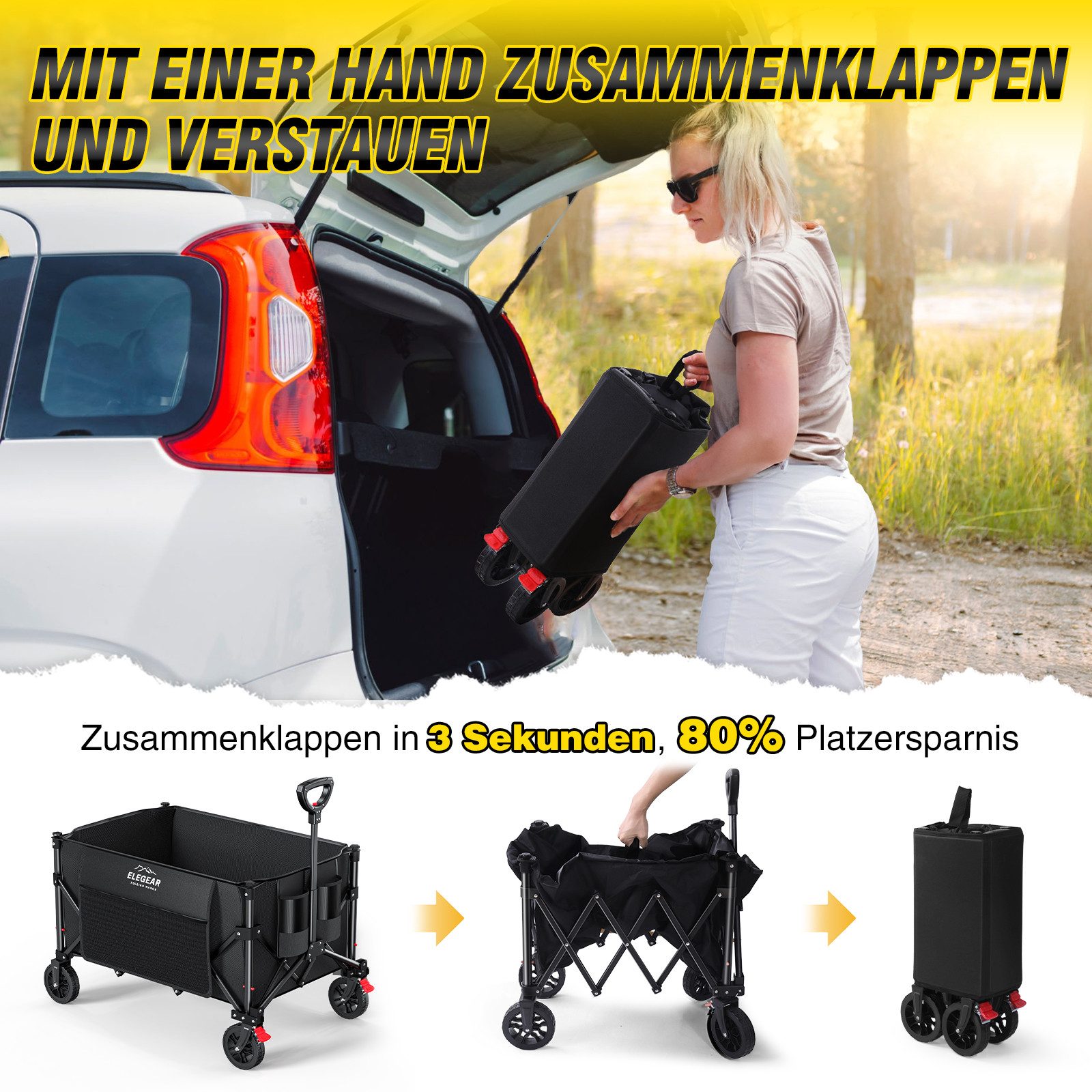 Thumbnail - Elegear Bollerwagen 150L Faltbarer Bollerwagen Ultrakompakte Größe 220lbs (1-tlg), Handwagen/Transportwagen mit verstell...