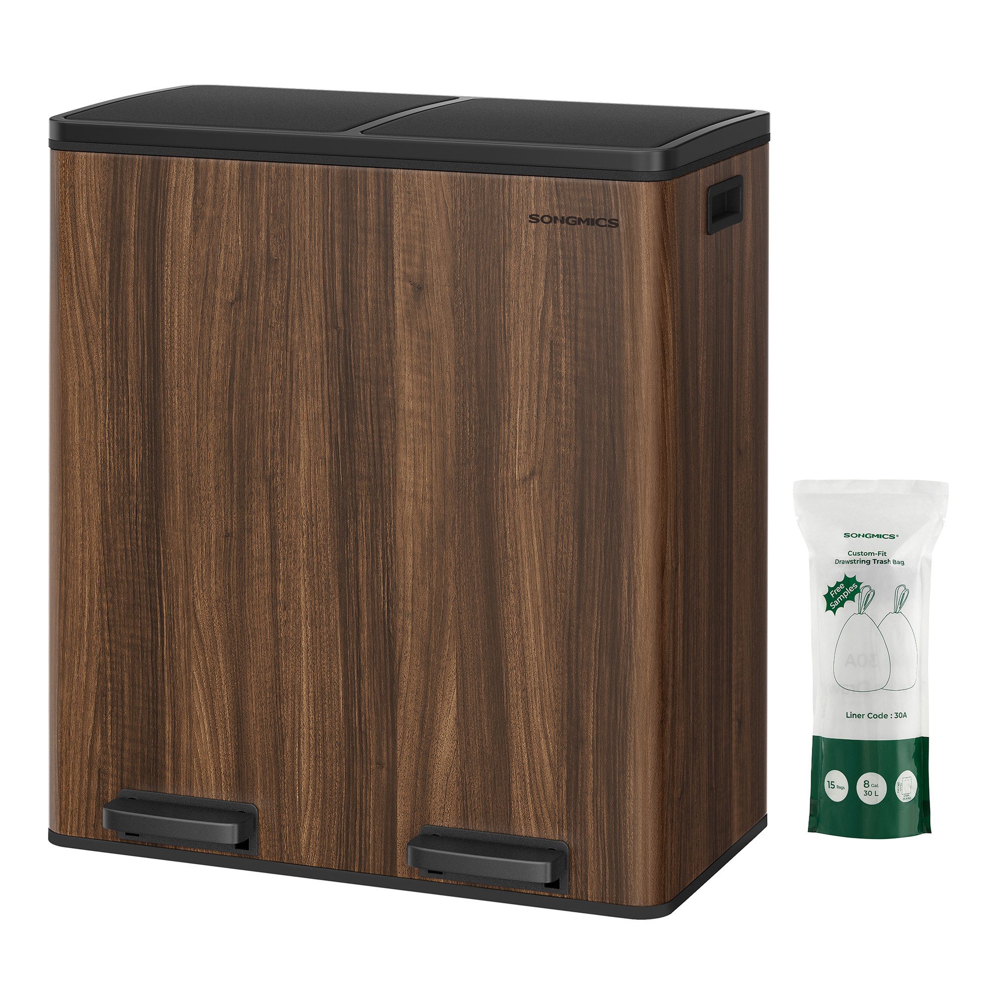 SONGMICS Мусорные урны, Mülltrennsystem, mit 2 Fächern, 2 x 30 L, Küche