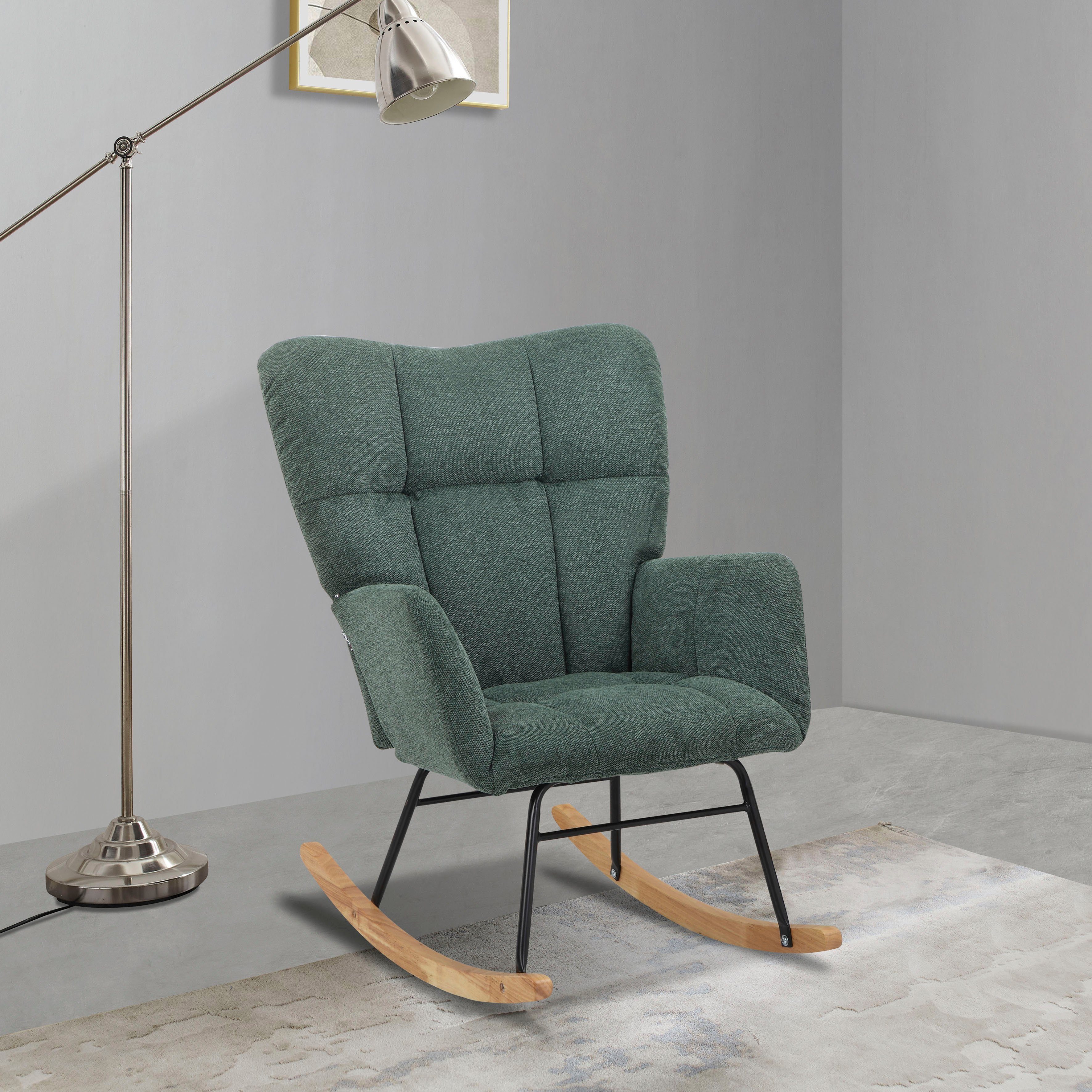 Home affaire Schaukelsessel Anika, Ohrensessel Wohnzimmer mit Funktion, (1-St), Sitz und Rücken gepolstert, Beine aus Metall und Holz, Sitzhöhe 48 cm