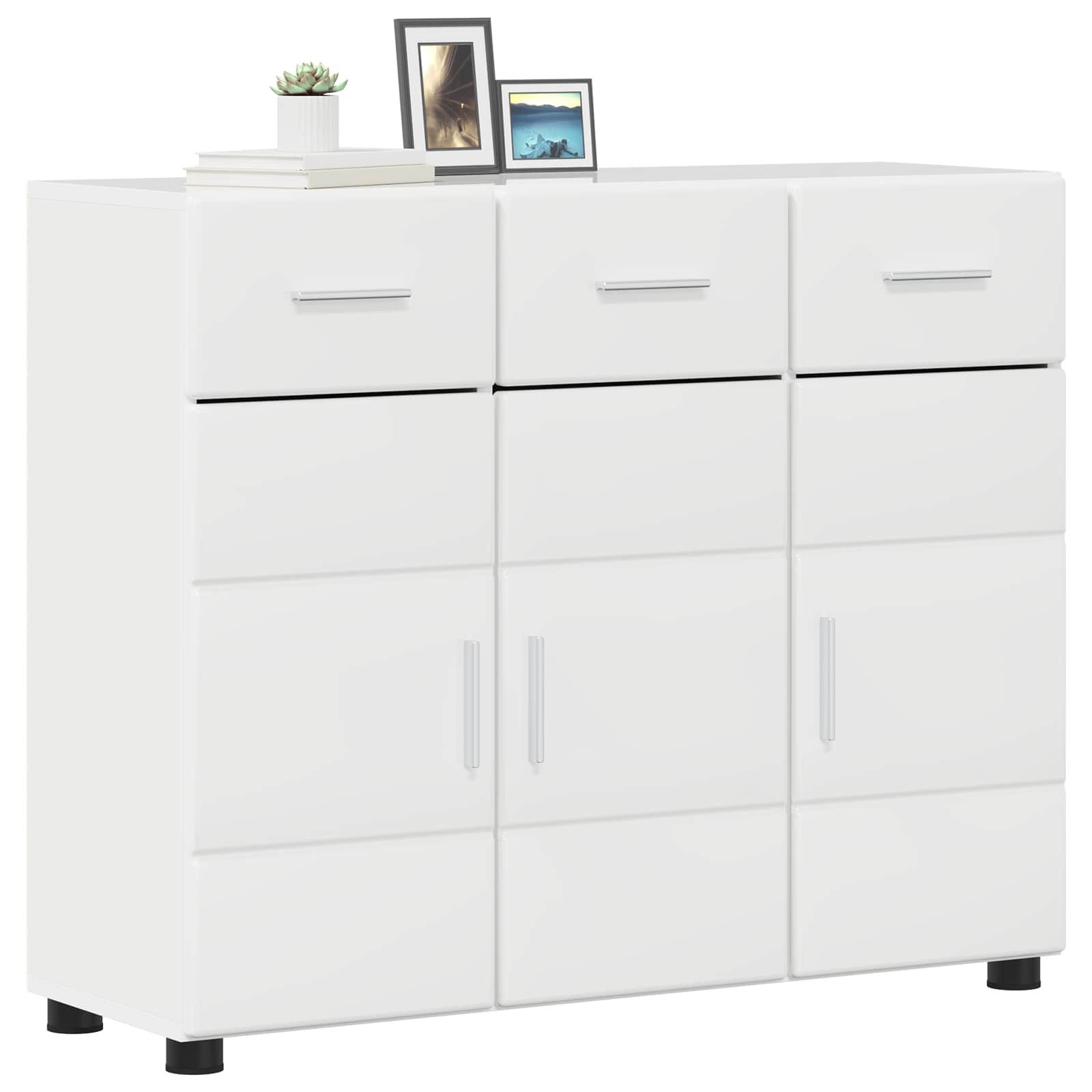 vidaXL Wohnzimmer-Set Sideboard FLORIN 88,5 x 30,5 x 73 cm Hochglanz Weiß, (1-St)