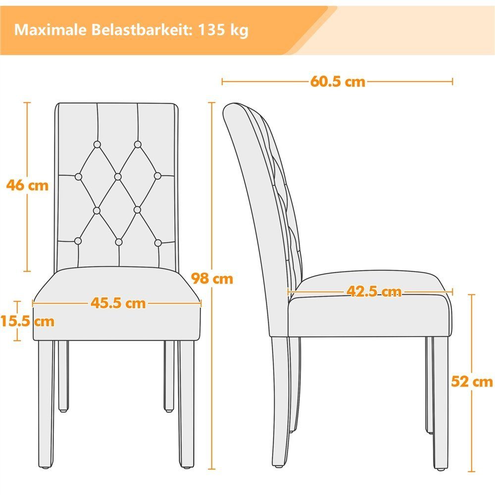 Yaheetech Esszimmerstuhl Küchenstuhl mit Hoher Rückenlehne & Massivholzbeinen (2 St), 2er Set Esszimmerstühle Polsterstuhl – Bild 5 von 5