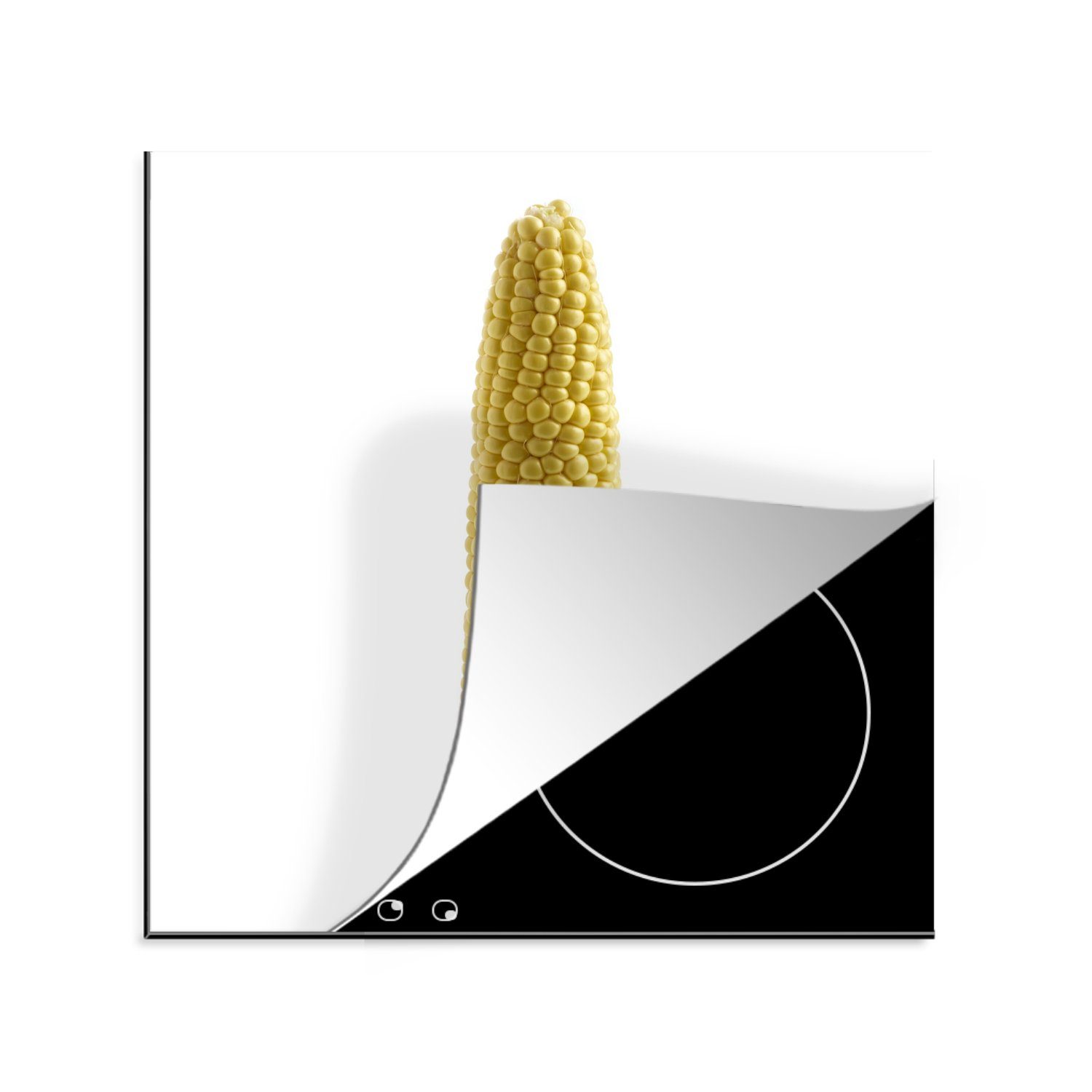MuchoWow Herdblende-/Abdeckplatte Ein aufrechter Maiskolben vor weißem Hintergrund, Vinyl, (1 tlg), 78x78 cm, Ceranfeldabdeckung, Arbeitsplatte für küche | Herdabdeckplatten