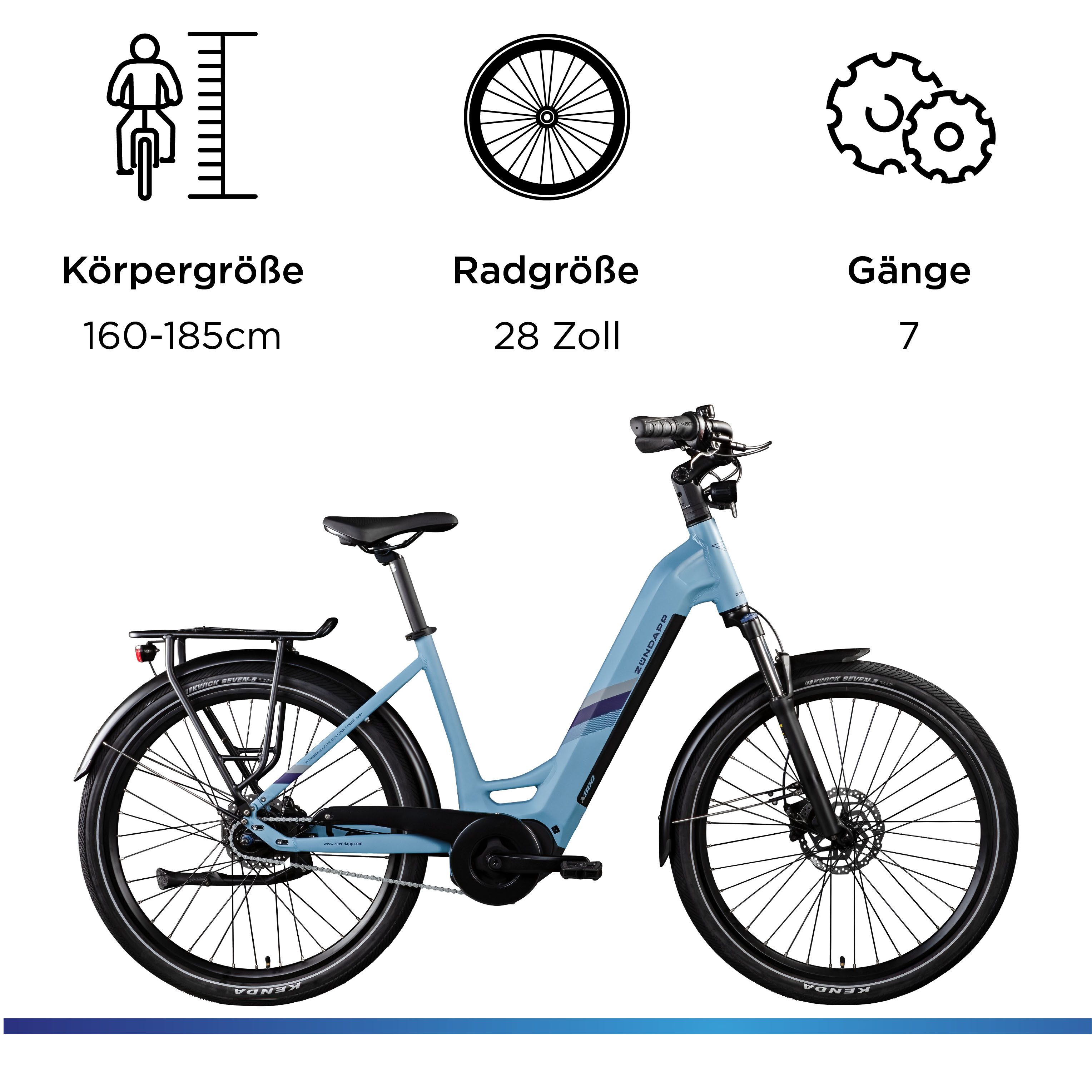 Zündapp E-Bike Cityrad X800, 7 Gang, Nabenschaltung, Mittelmotor, 550 Wh, Pedelec, Elektrofahrrad für Damen und Herren