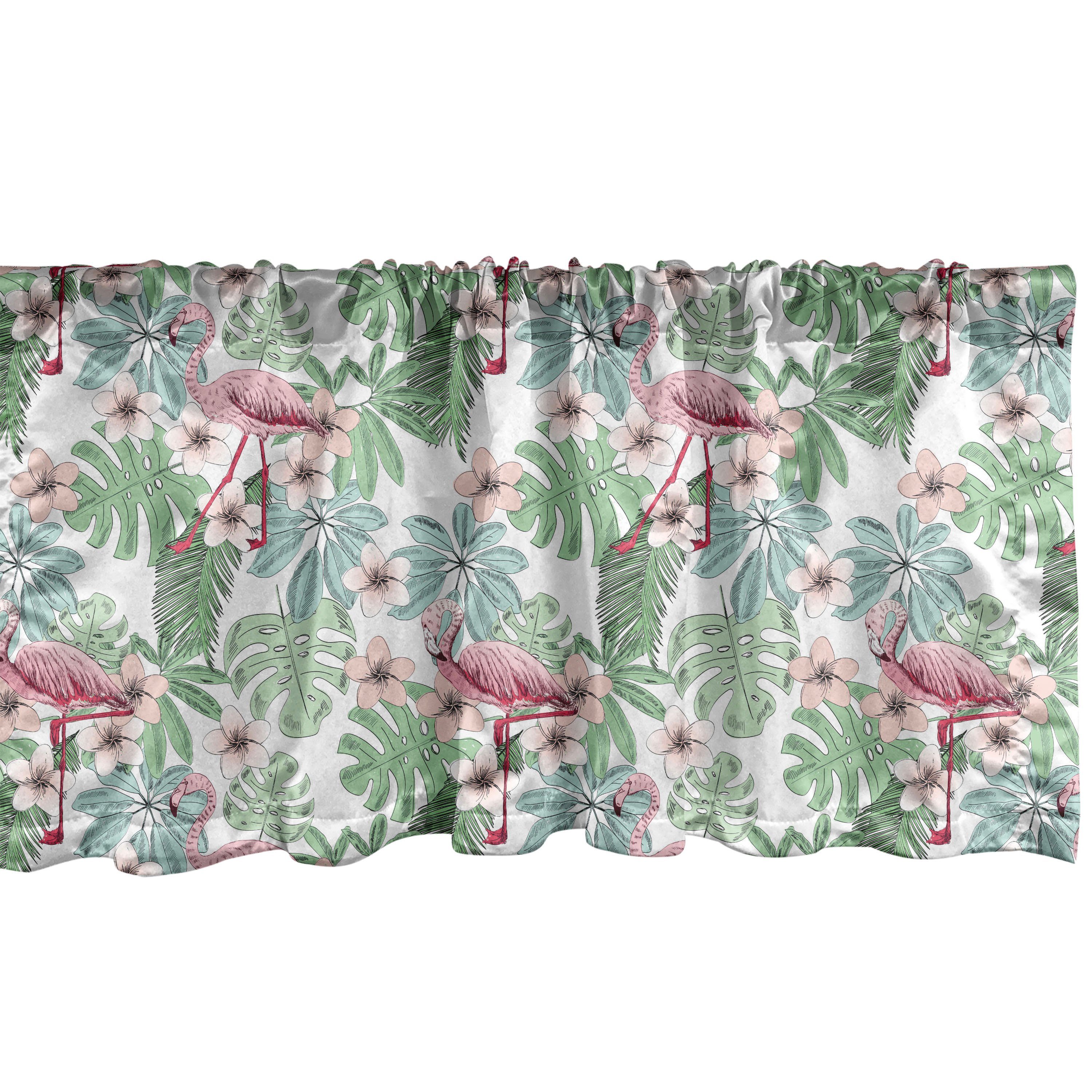 Scheibengardine Vorhang Volant für Küche Schlafzimmer Dekor mit Stangentasche, Abakuhaus, Microfaser, Hawaiisch Insel Blätter Flamingos