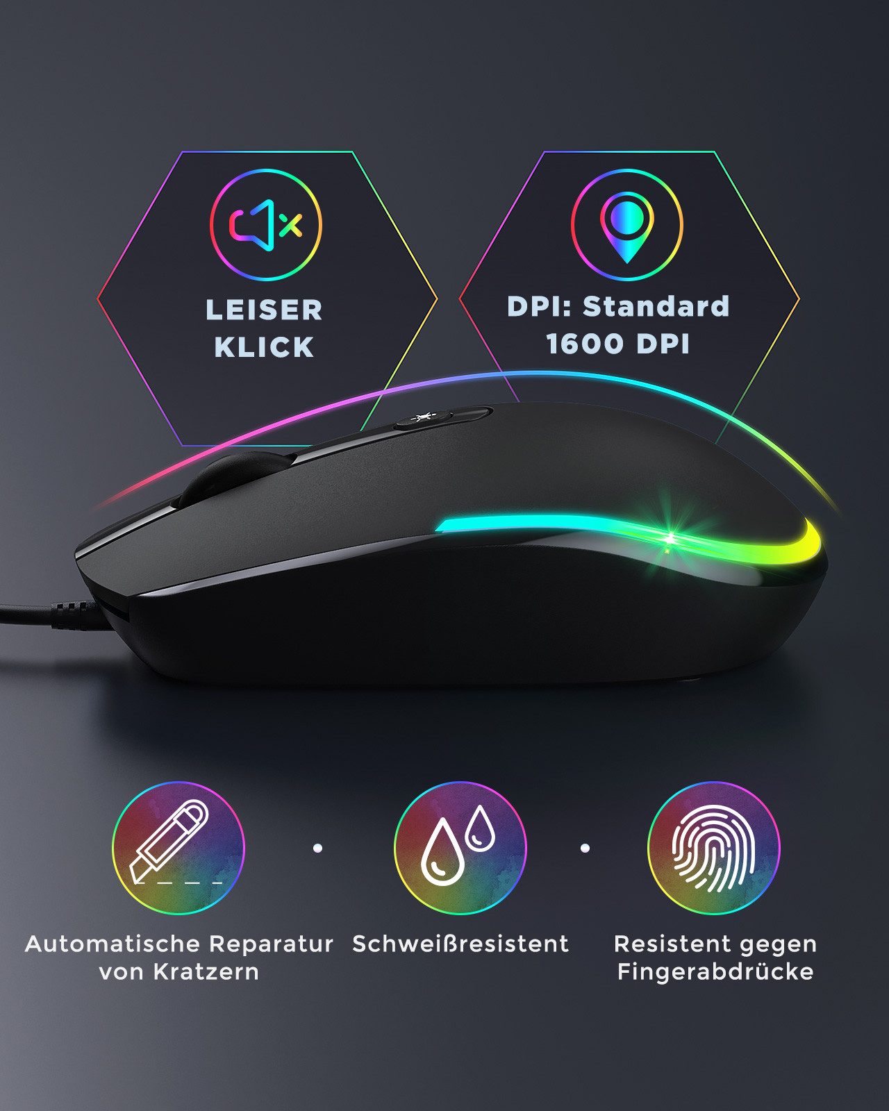 Seenda 201 Maus mit Kabel 1600 DPI USB Maus Kabelgebunden für Laptop/PC Maus (kabelgebunden, DPI 1600, optisch, Plug&Play, Beleuchtet)