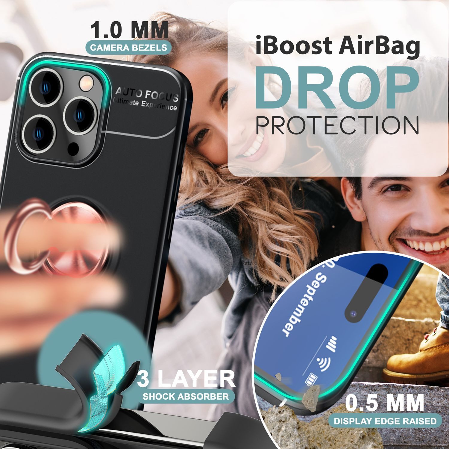 Nalia Smartphone-Hülle Apple iPhone 16 Pro 16 cm (6,3 Zoll), Hülle mit Ring / 360 Grad Fingerhalterung / Ständer / Silikon / Matt