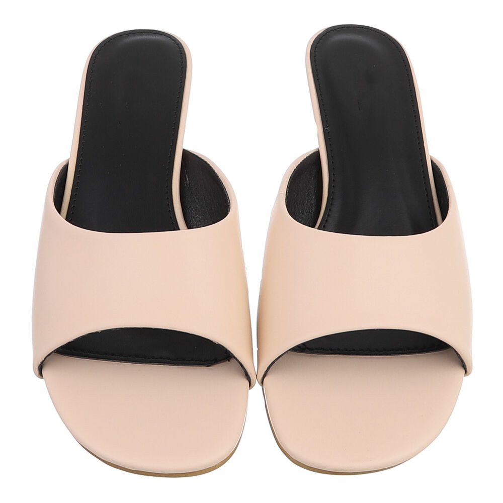 Ital-Design Damen Mules mit Blockabsatz und offener Spitze Pantolette (91849350) Pfennig-/Stilettoabsatz Pantoletten in Apricot – Bild 4 von 5
