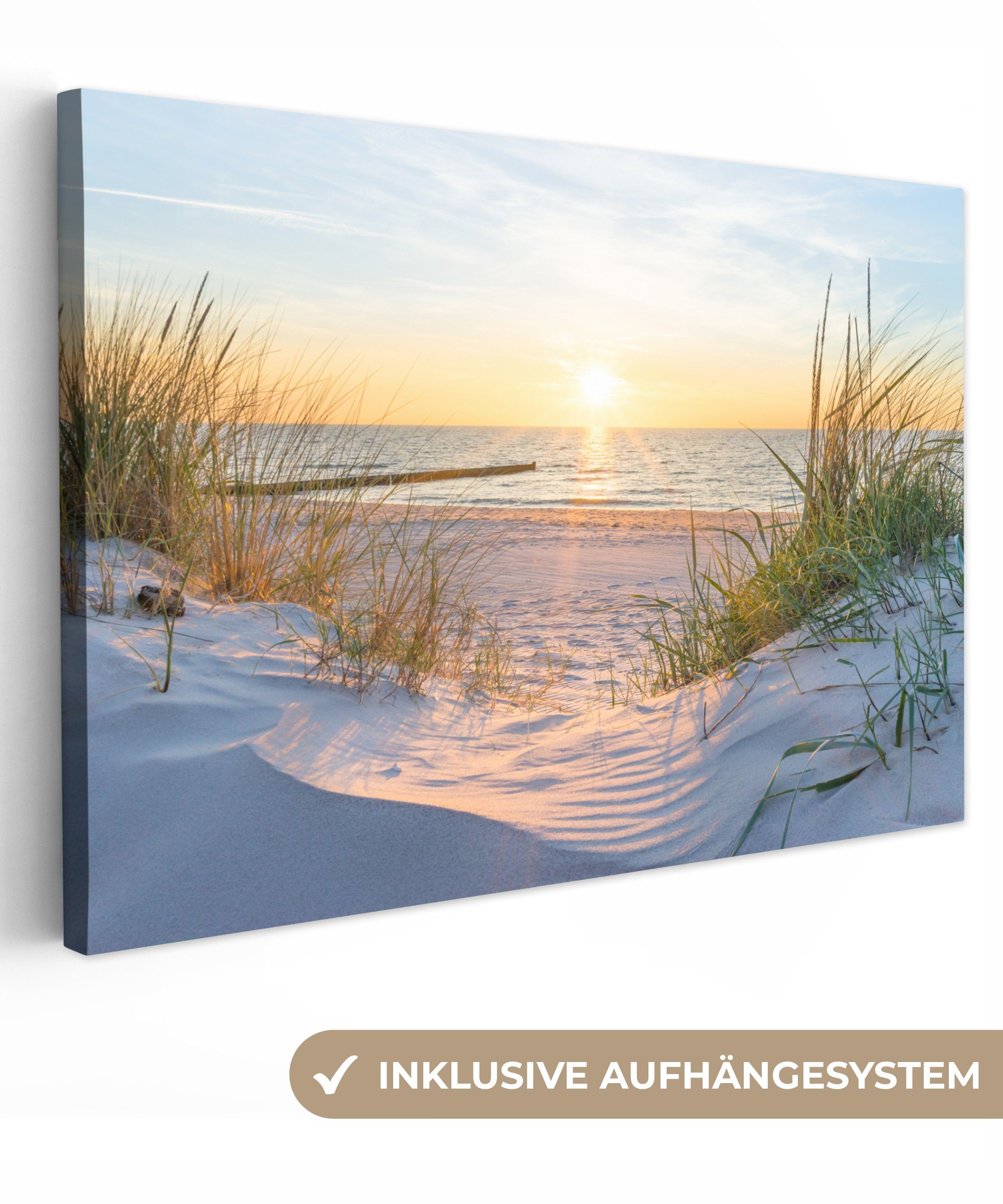 OneMillionCanvasses® Leinwandbild Strand - Sonne - Düne - Gras - Sand - Hor günstig online kaufen
