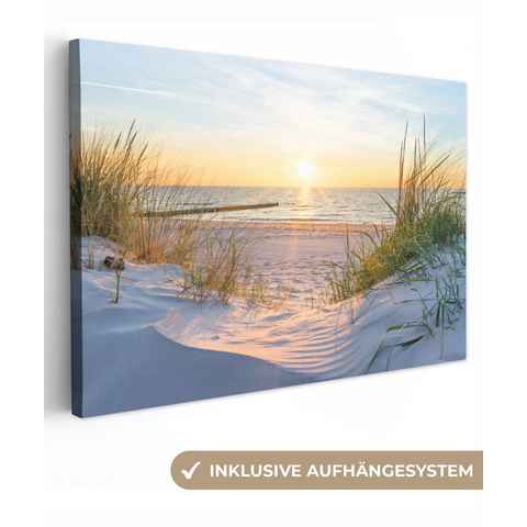 OneMillionCanvasses® Leinwandbild Strand - Sonne - Düne - Gras - Sand - Horizont, (1 St), Wandbild Leinwandbilder, Aufhängefertig, Wanddeko, 30x20 cm