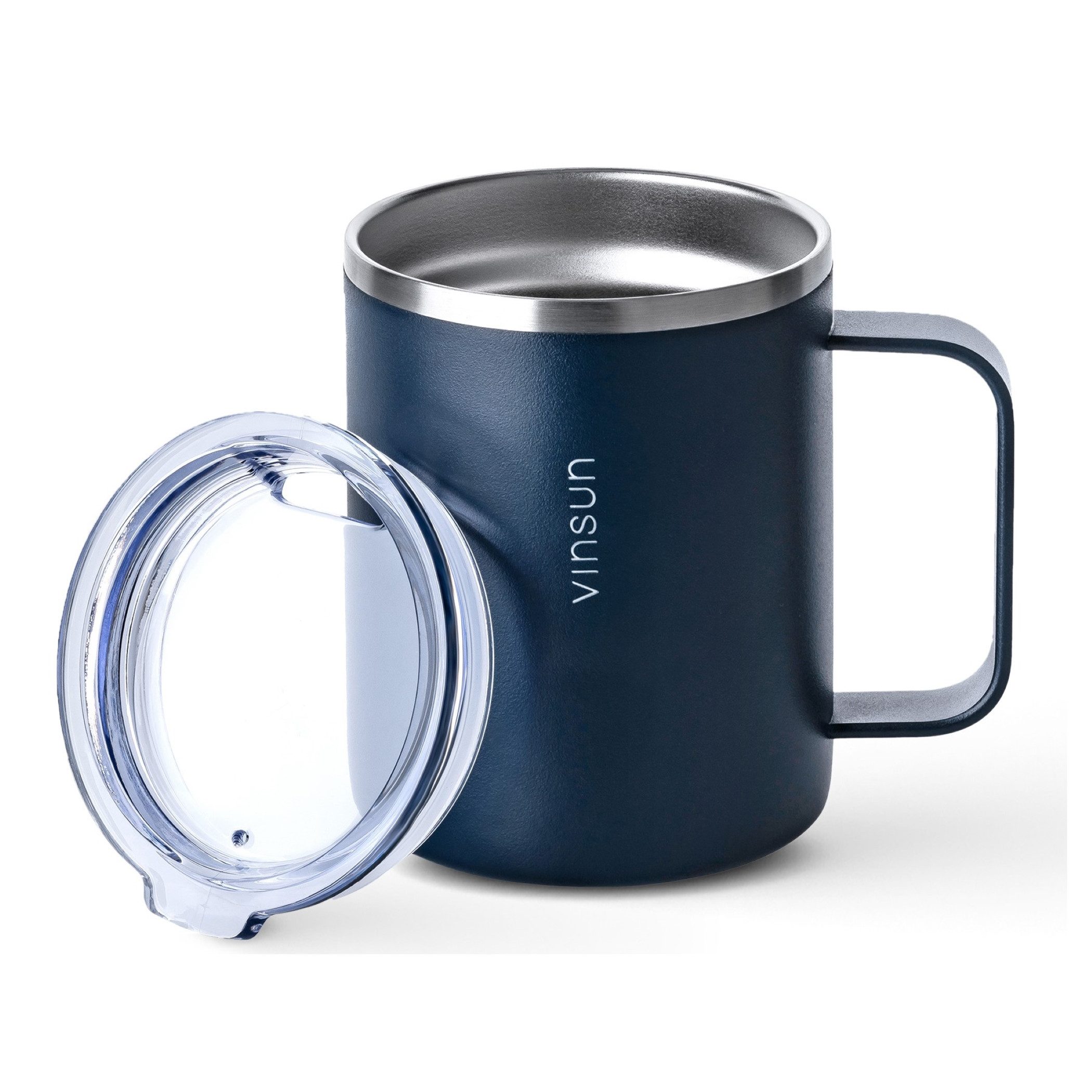 Vinsun Thermobecher Edelstahl Isolierbecher 350ml - Kaffeebecher mit Henkel und Deckel, 2-tlg., Edelstahl, Doppelwandig isoliert, BPA frei, bruchfest, Kalt- und Heißgetränke