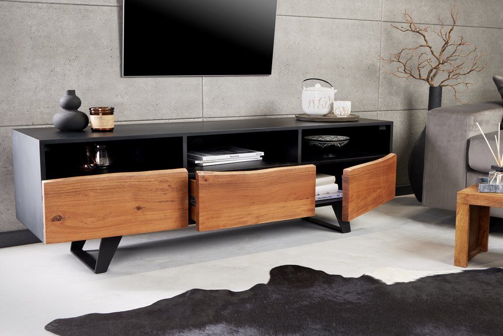 riess-ambiente TV-Board ORGANIC ARTWORK 140cm anthrazit / natur (Einzelartikel, 1 St), Wohnzimmer · Massivholz · Metall · Akazie · Industrial Design