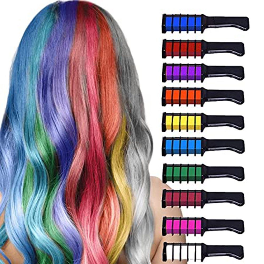 KSYLH Haarbürste Farben haarkreide,10 Auswaschbar Haarfarbe Haarkreide,Temporär Kamm Kreide
